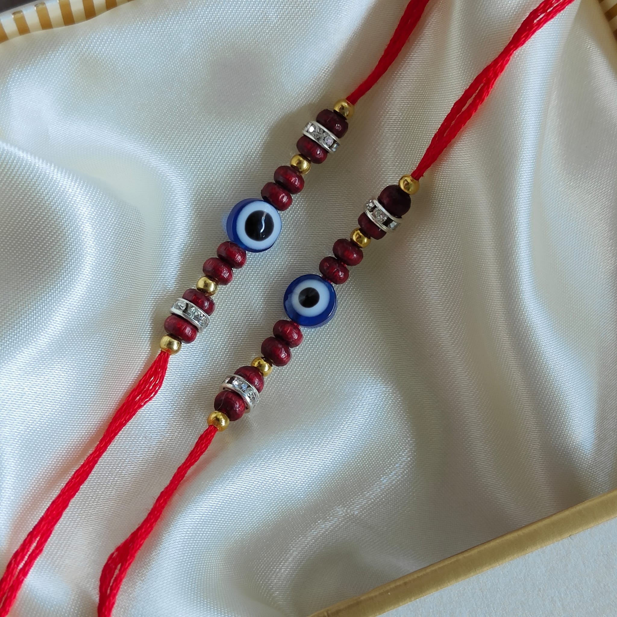 Red Sandalwood Evil Eye Zircon Rakhi for Raksha Bandha for Brother Sister