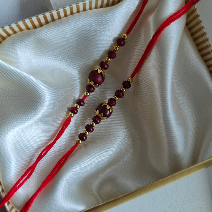 Golden Red Sandalwood Beaded Rakhi for Brother Raksha Bandhan