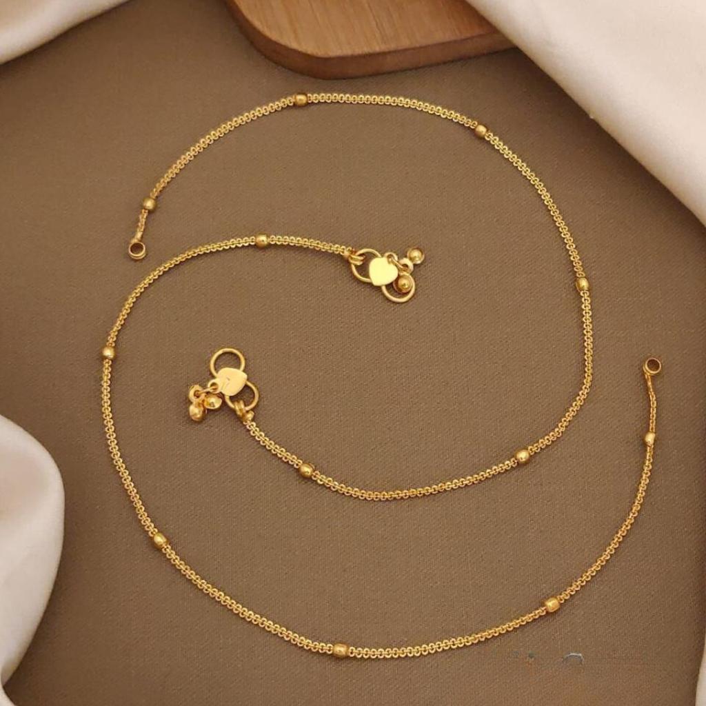 Golden Brass Beaded Round Ball Minimalist Boho Slim Foot Payal Anklet