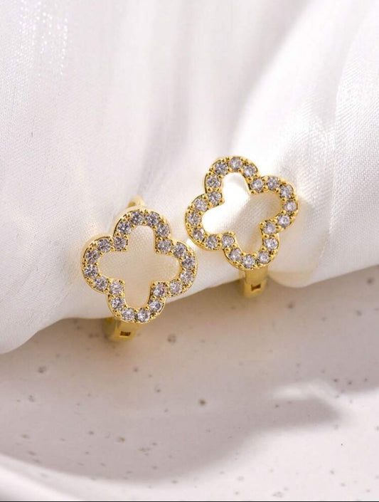 Large Clover Elegant Gold Plated Stud Earrings