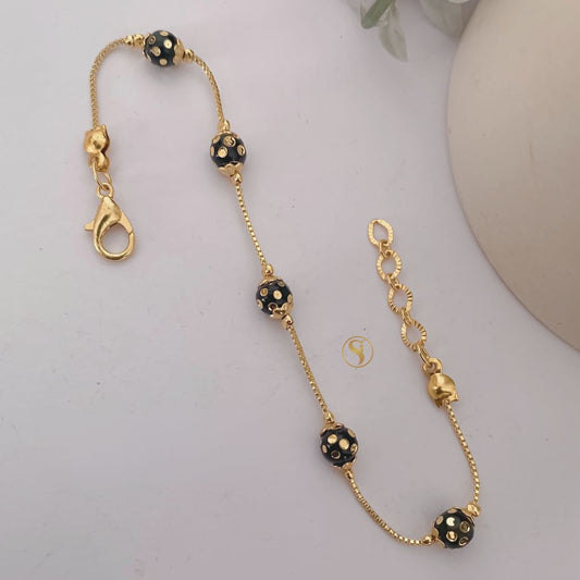 Black Ball Slim Gold Plated Elegant Bracelet