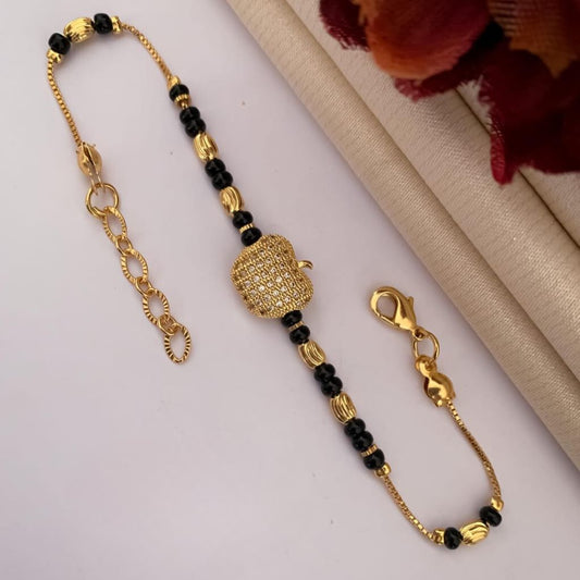 18k Gold plated Black Bead Nazar Charm bracelet