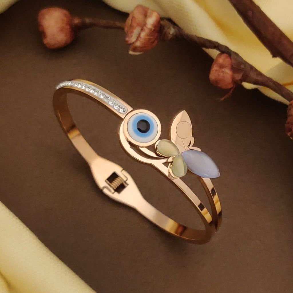 Large colourful butterfly Evil Eye Open Cuff Bangle Bracelet