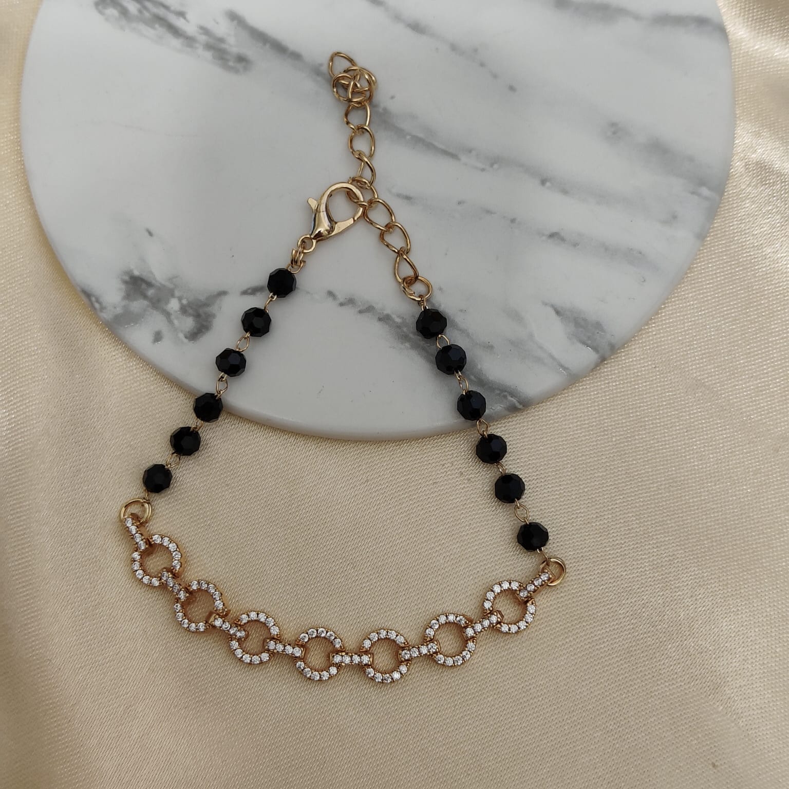 Zircon Round Chain Link beaded Adjustable Bracelet