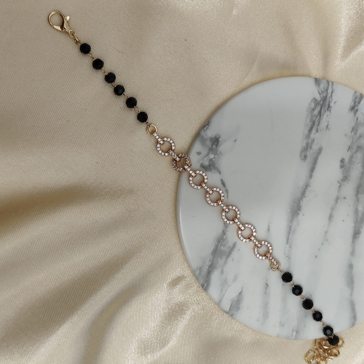 Zircon Round Chain Link beaded Adjustable Bracelet