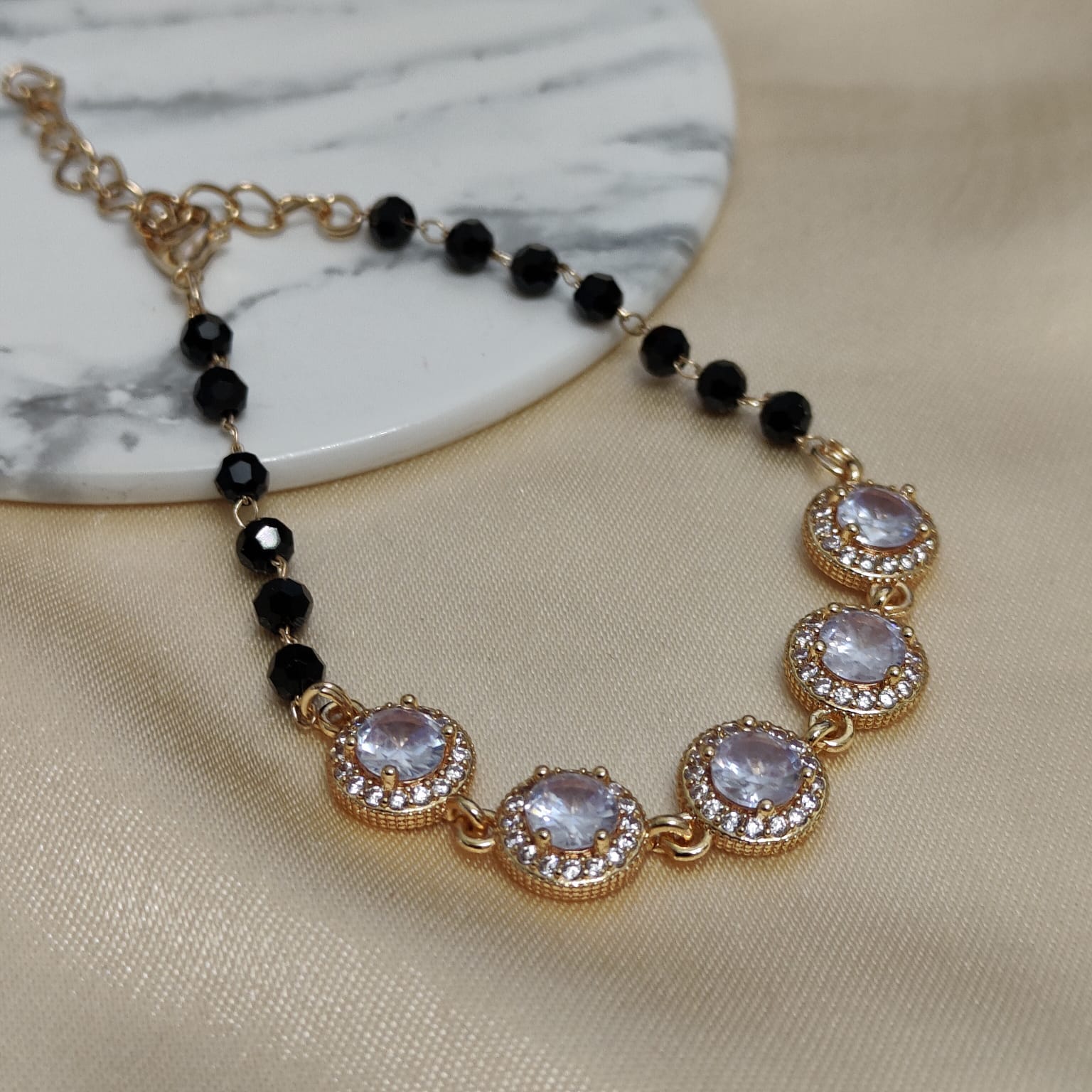 Large Round Zircon Adjustable beaded Bracelet