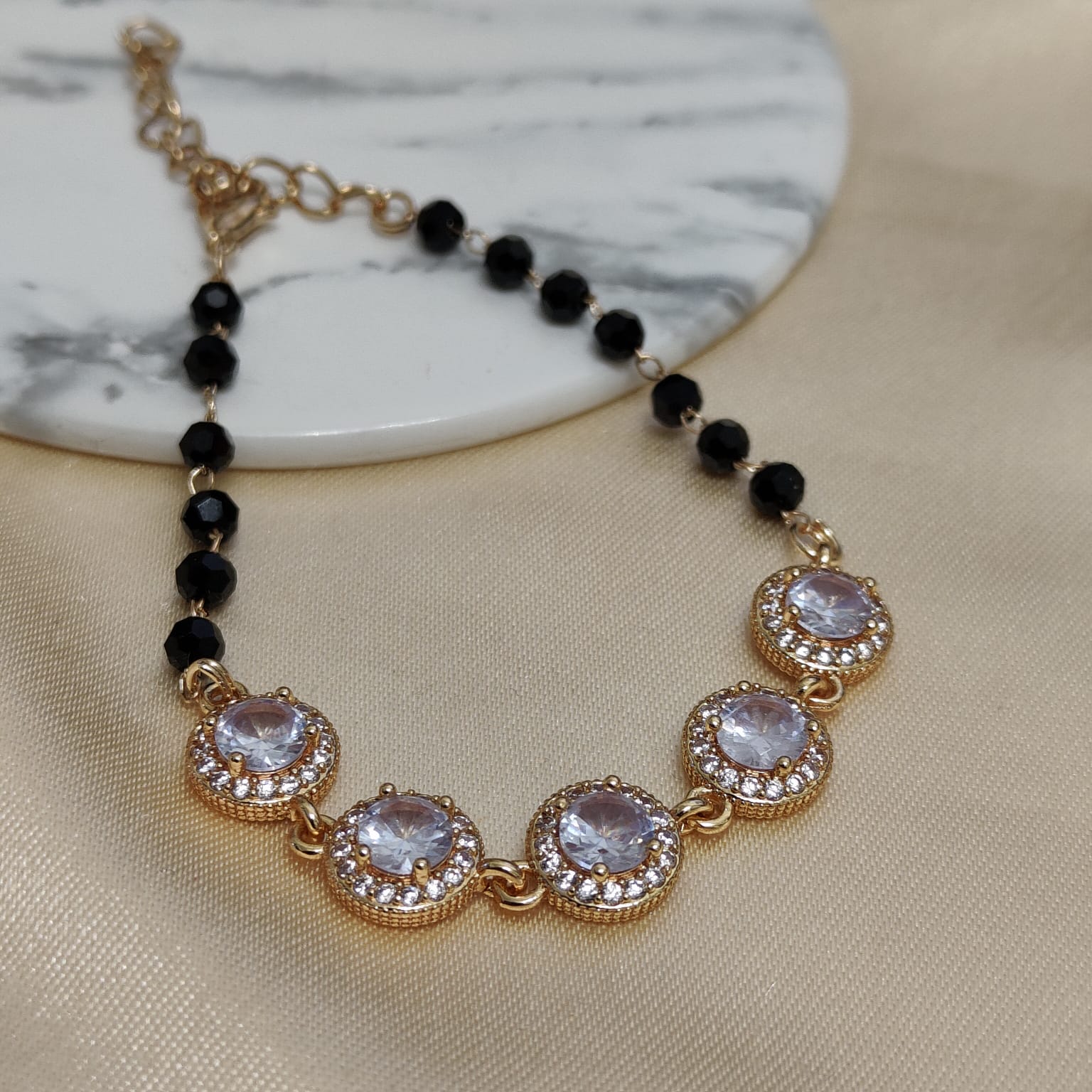 Large Round Zircon Adjustable beaded Bracelet