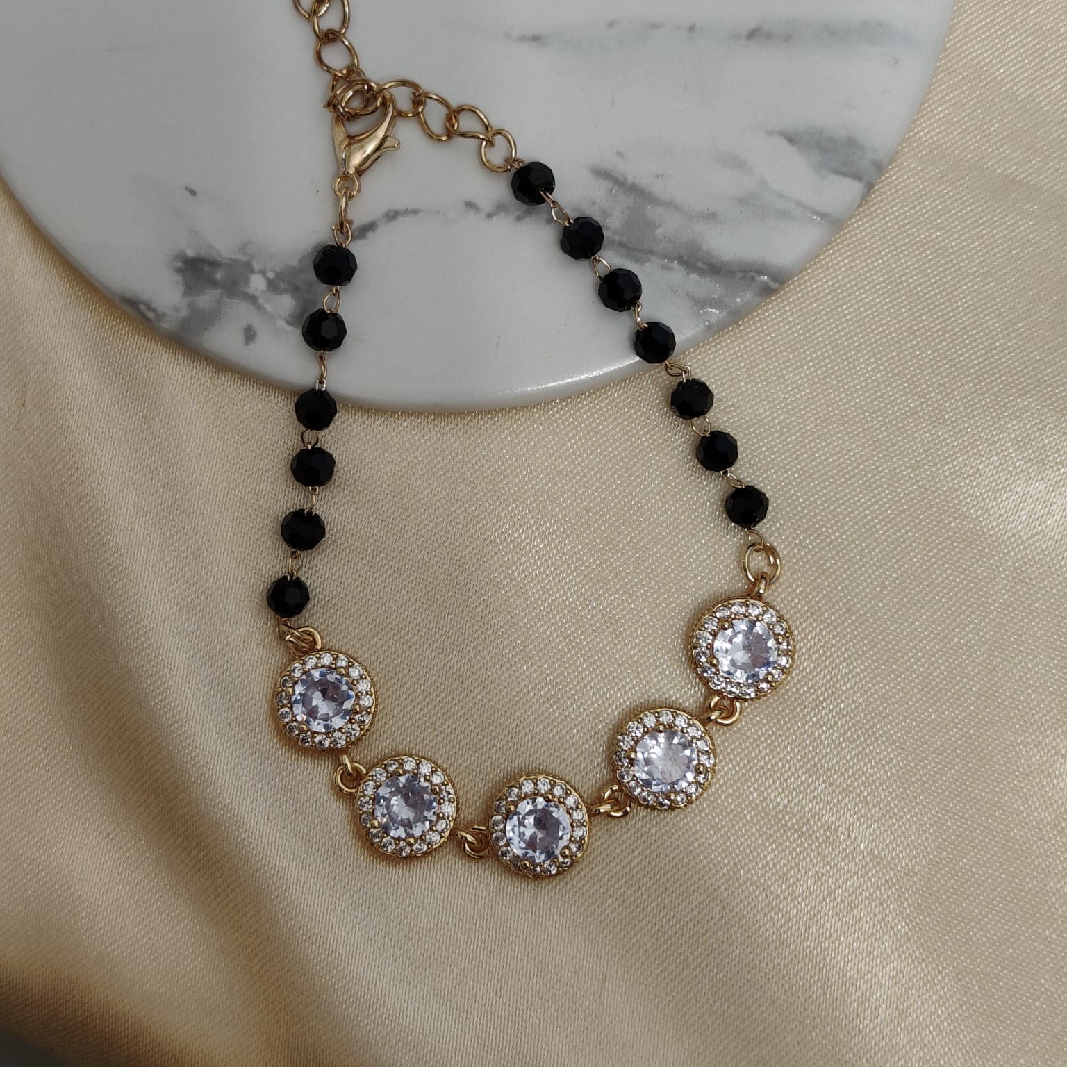 Large Round Zircon Adjustable beaded Bracelet
