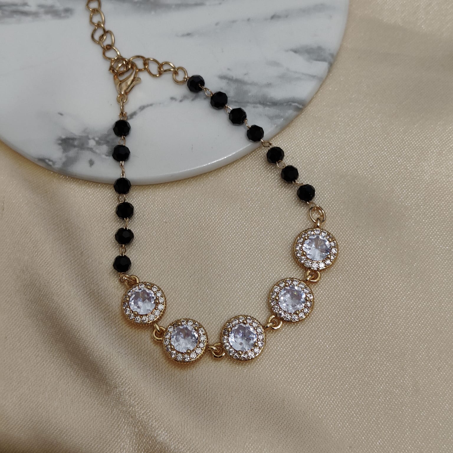Large Round Zircon Adjustable beaded Bracelet