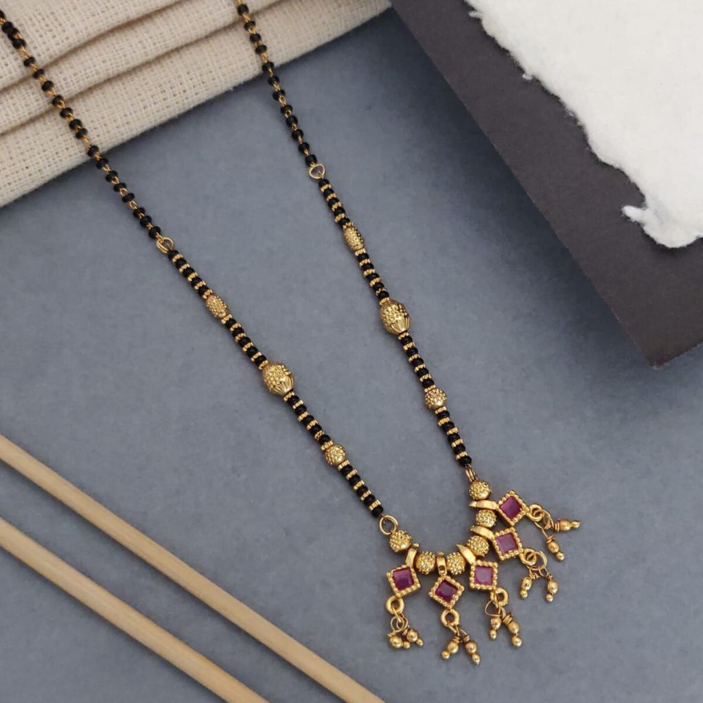 Indian Nazarian Gold Mangalsutra Black Beads Pendant Necklace
