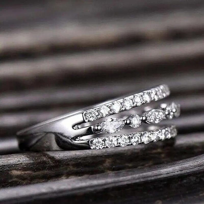 Parallel Silver Stone Open Band Ring