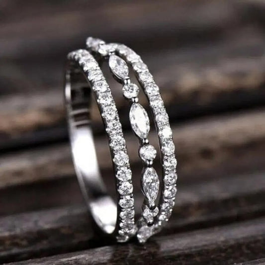 Parallel Silver Stone Open Band Ring