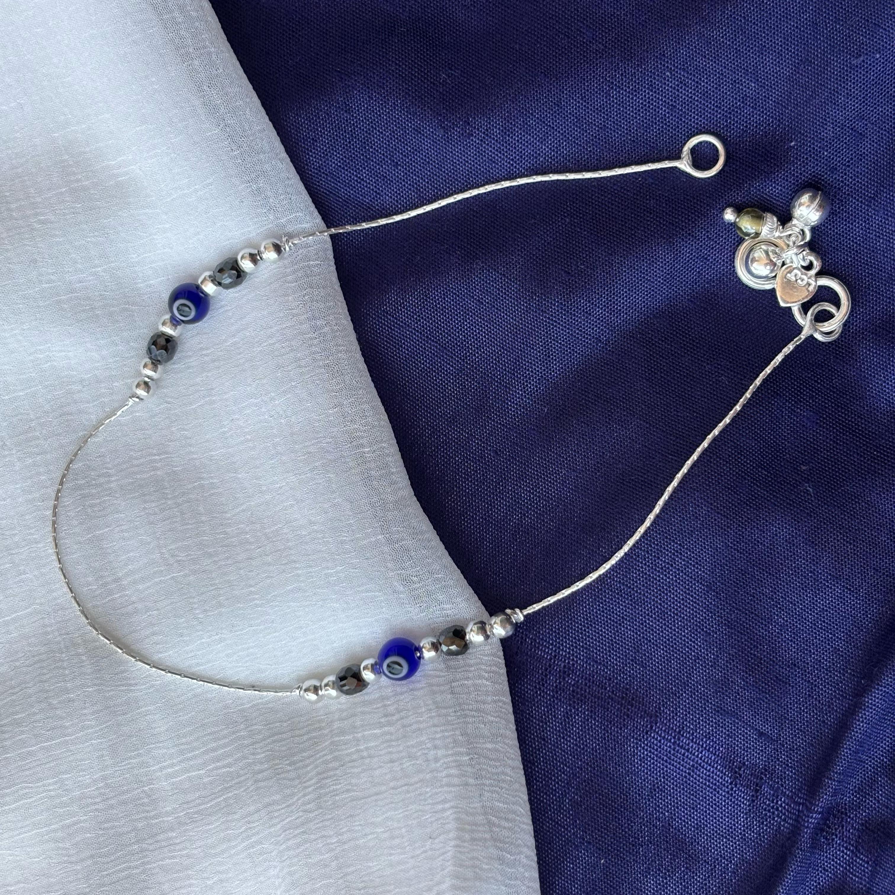 Pure Silver Beaded Evil Eye Nazar Payal Anklet