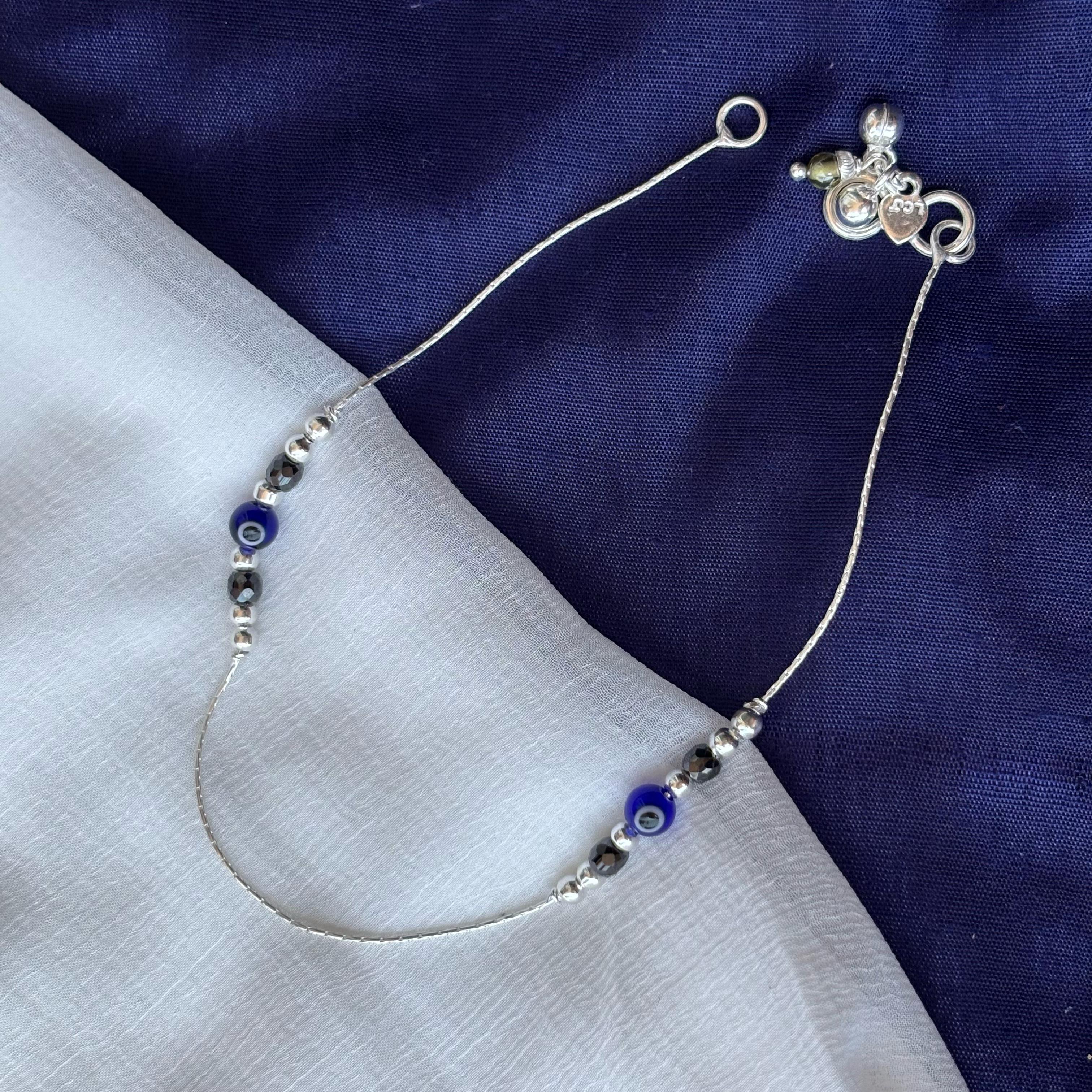 Pure Silver Beaded Evil Eye Nazar Payal Anklet