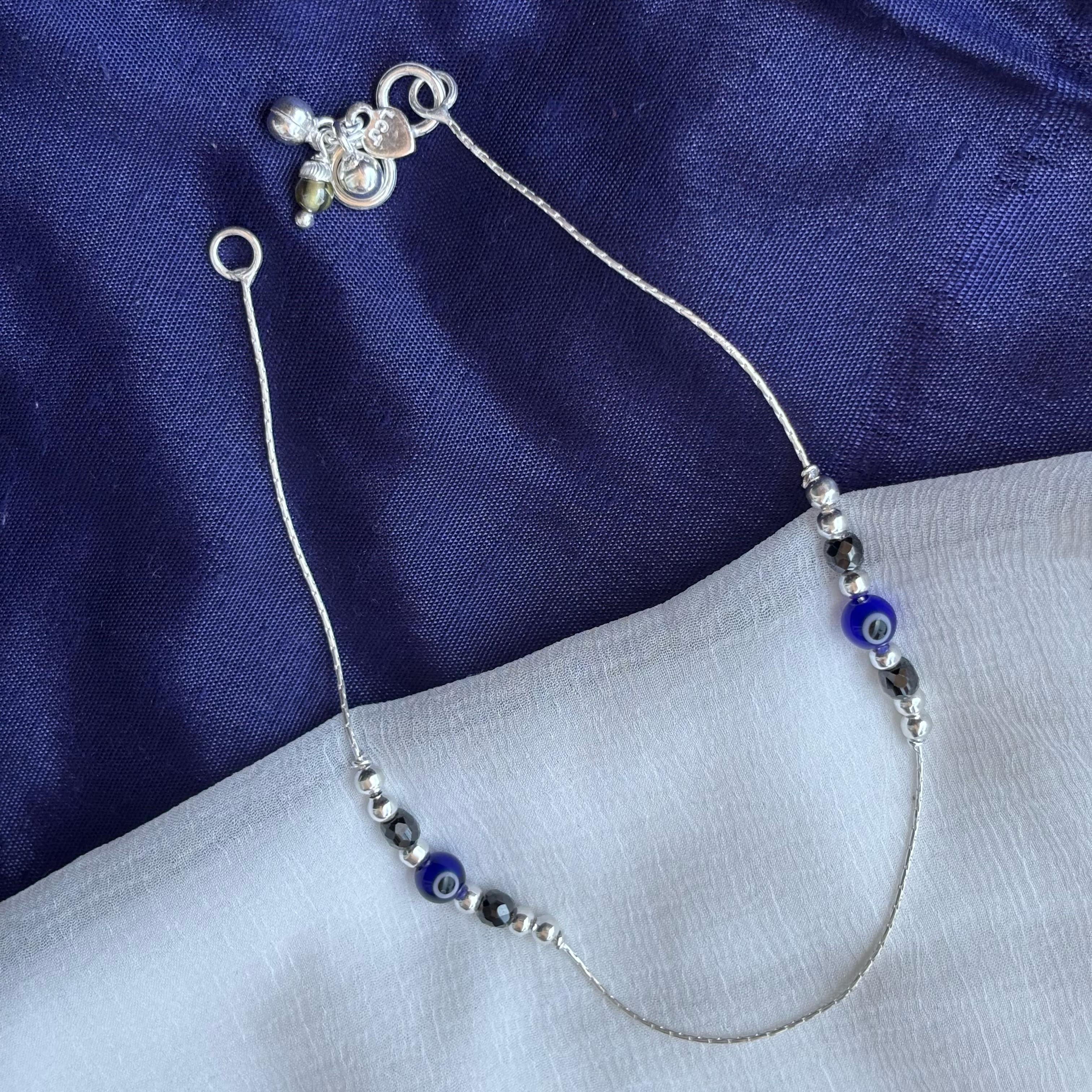 Pure Silver Beaded Evil Eye Nazar Payal Anklet