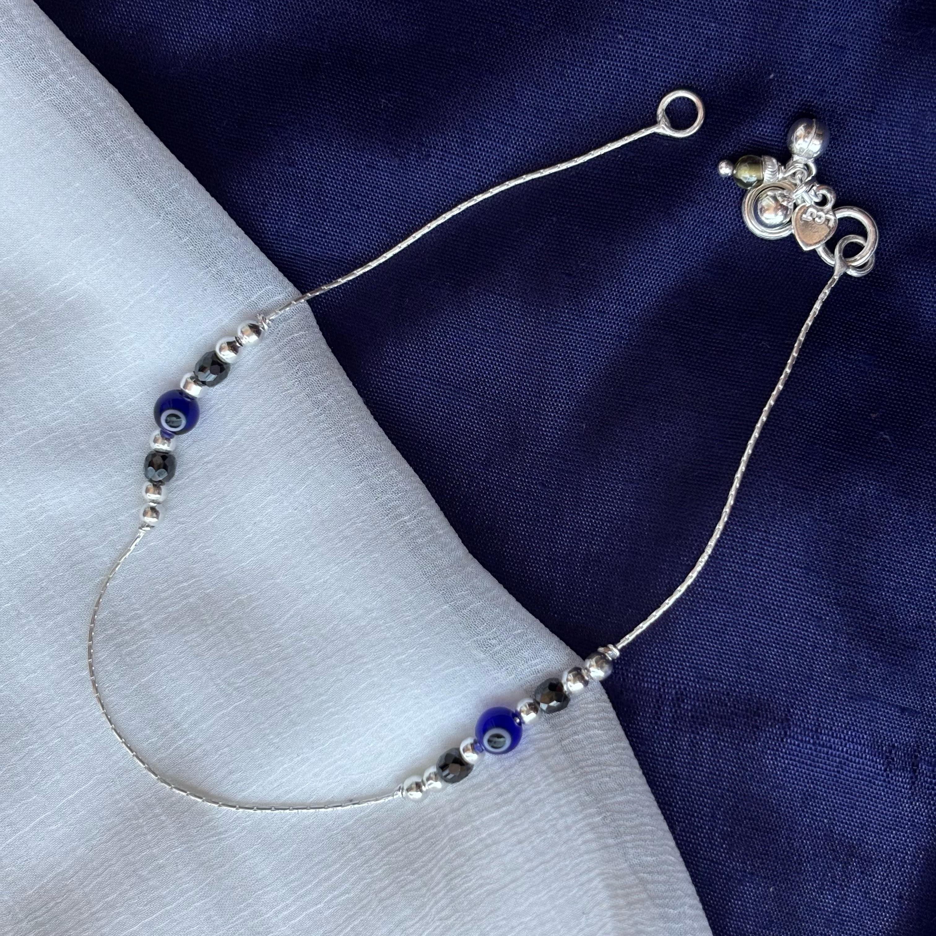 Pure Silver Beaded Evil Eye Nazar Payal Anklet