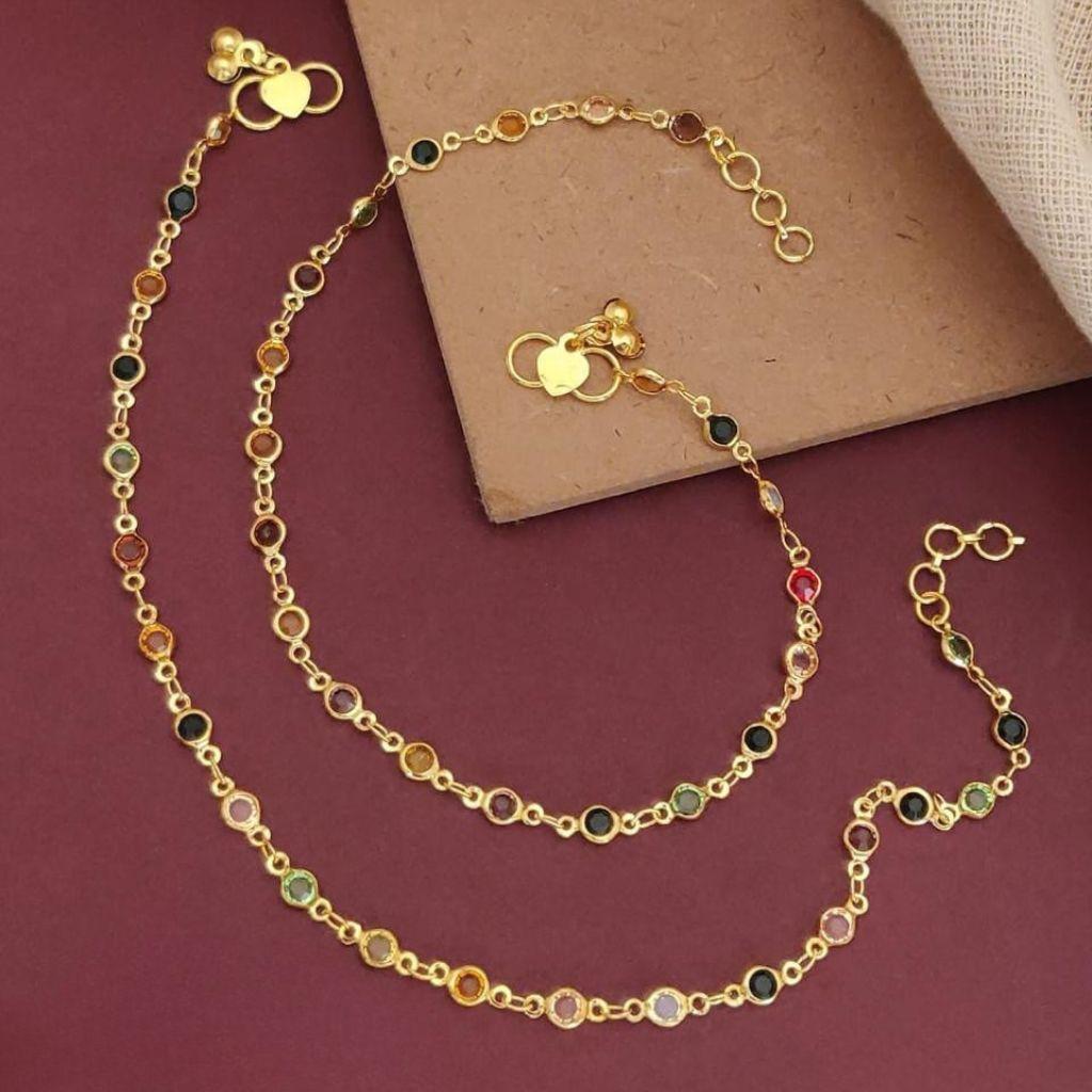 Golden Brass Rounds Multicolour Beads Foot Indian Payal Anklet