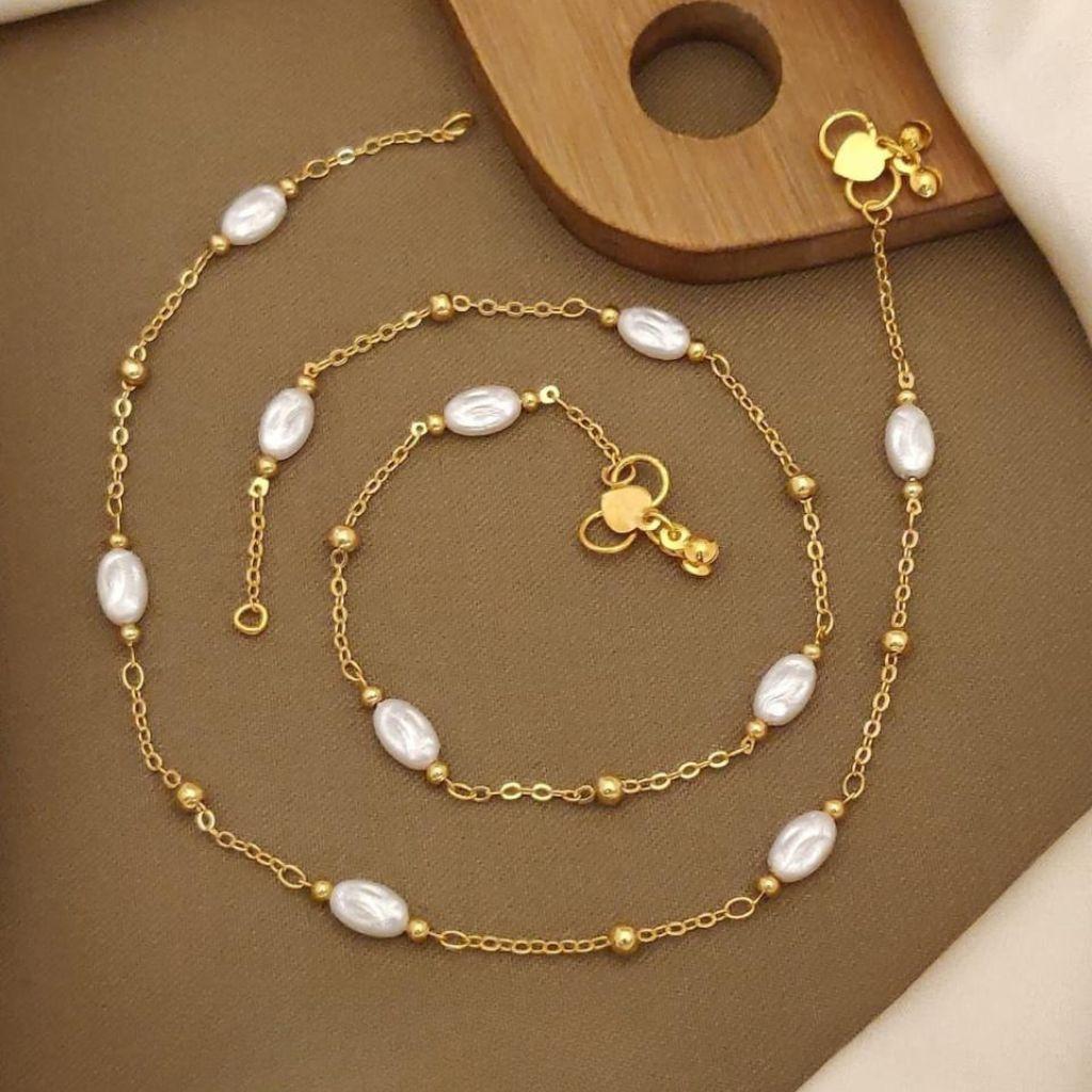 Golden Brass Rounds Pearl Beads Indian Payal Anklet
