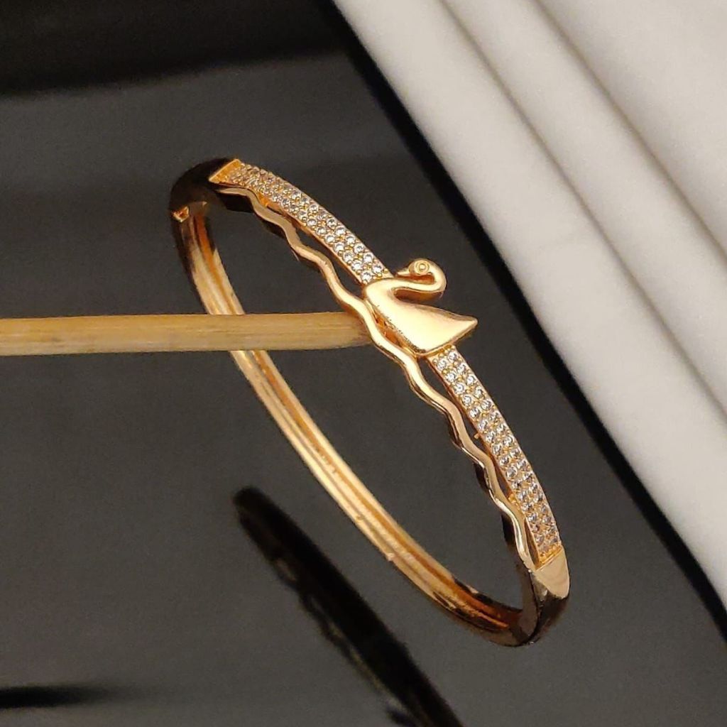 Brass Swan Zircon Lightweight Ethnic Stacking Wedding Cuff Bangle