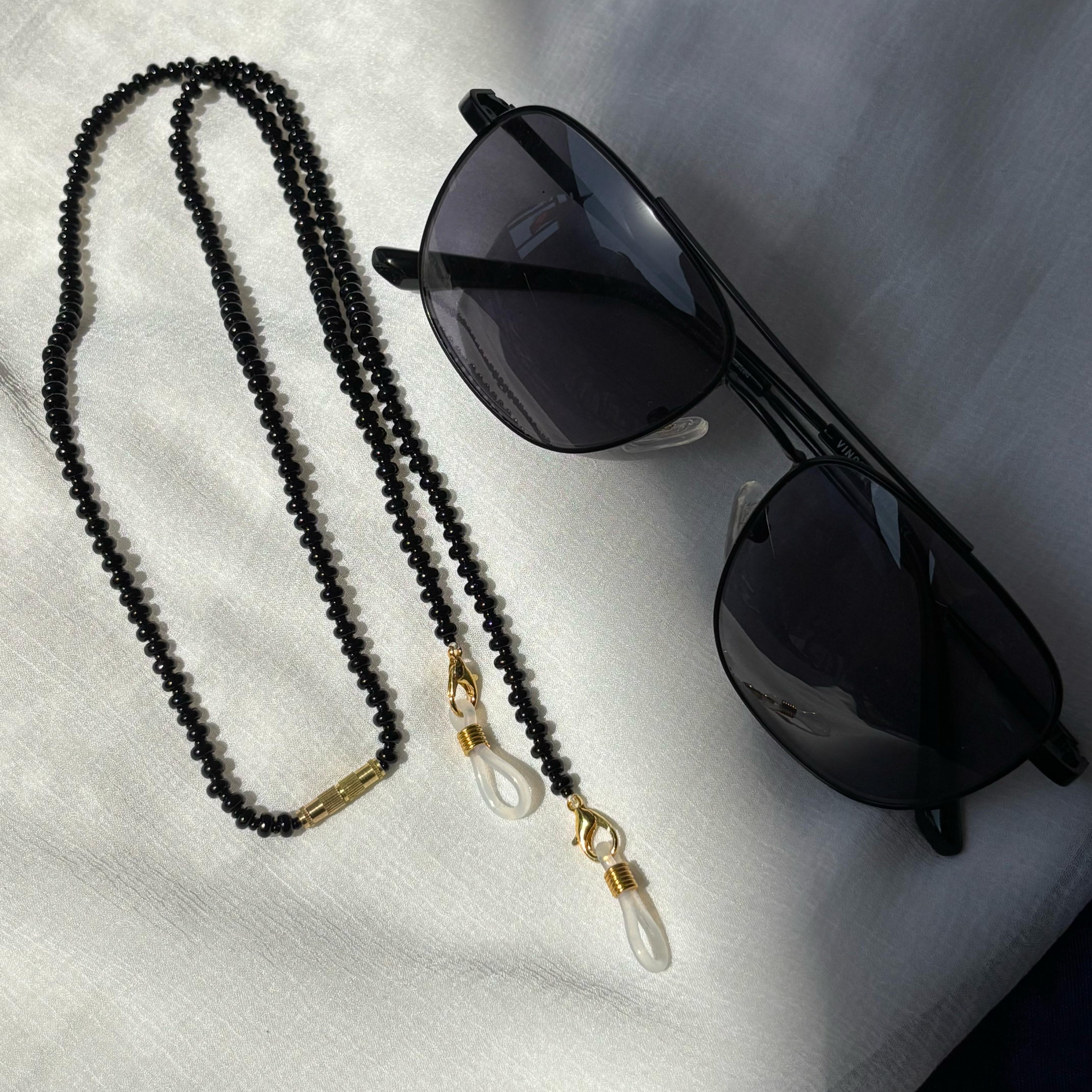 Black Glass Beaded soft 60 cm Glass Chain Lanyard Holder