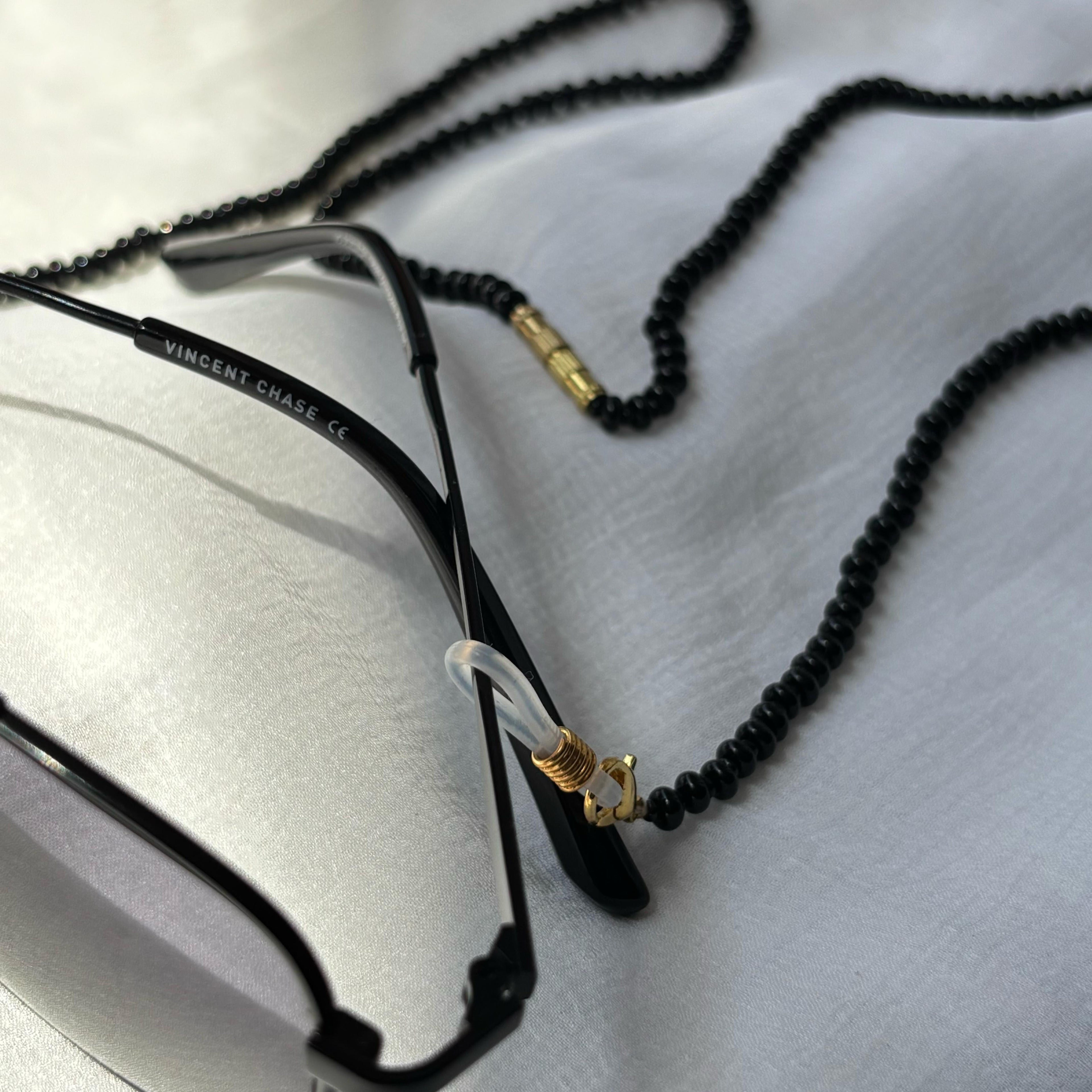 Black Glass Beaded soft 60 cm Glass Chain Lanyard Holder