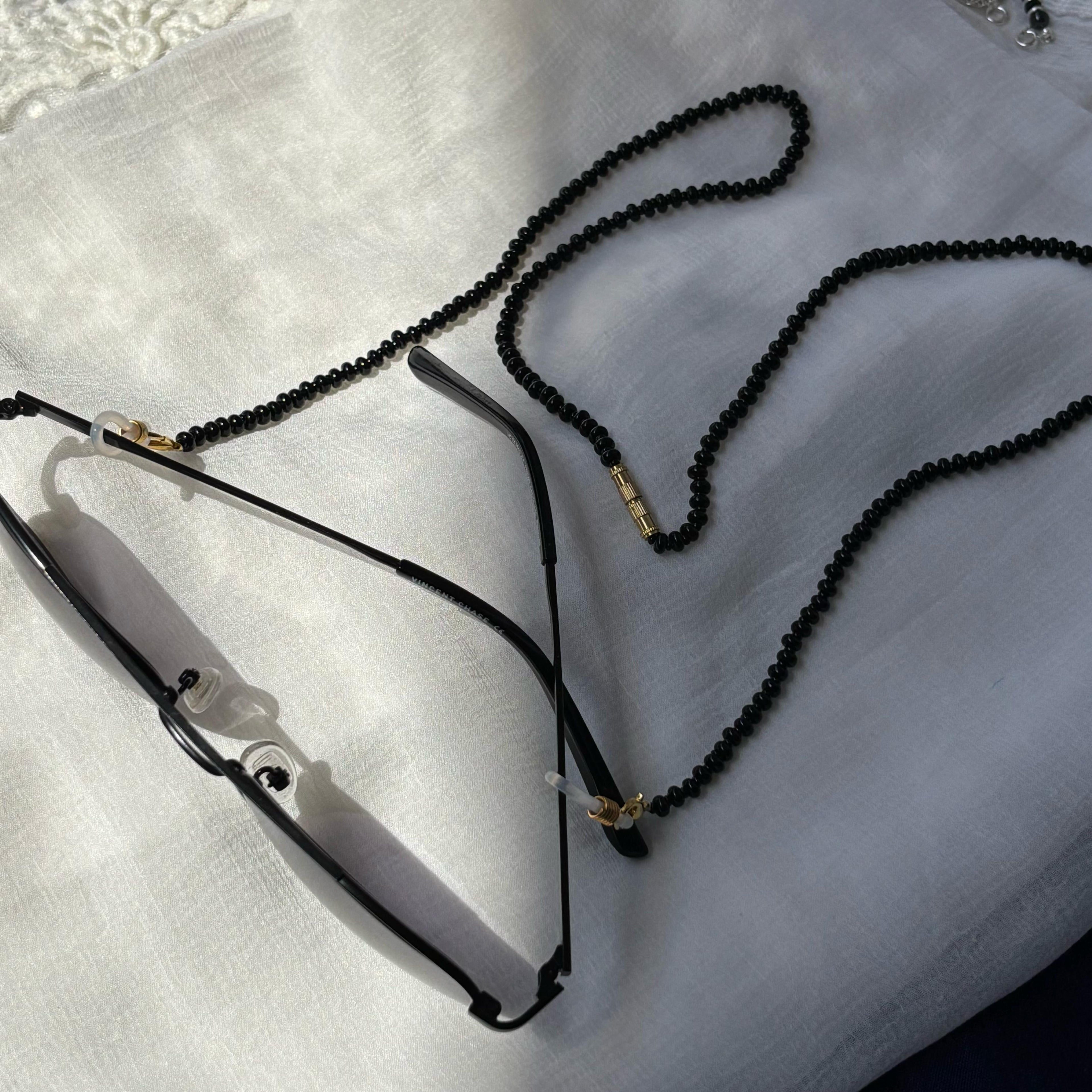 Black Glass Beaded soft 60 cm Glass Chain Lanyard Holder