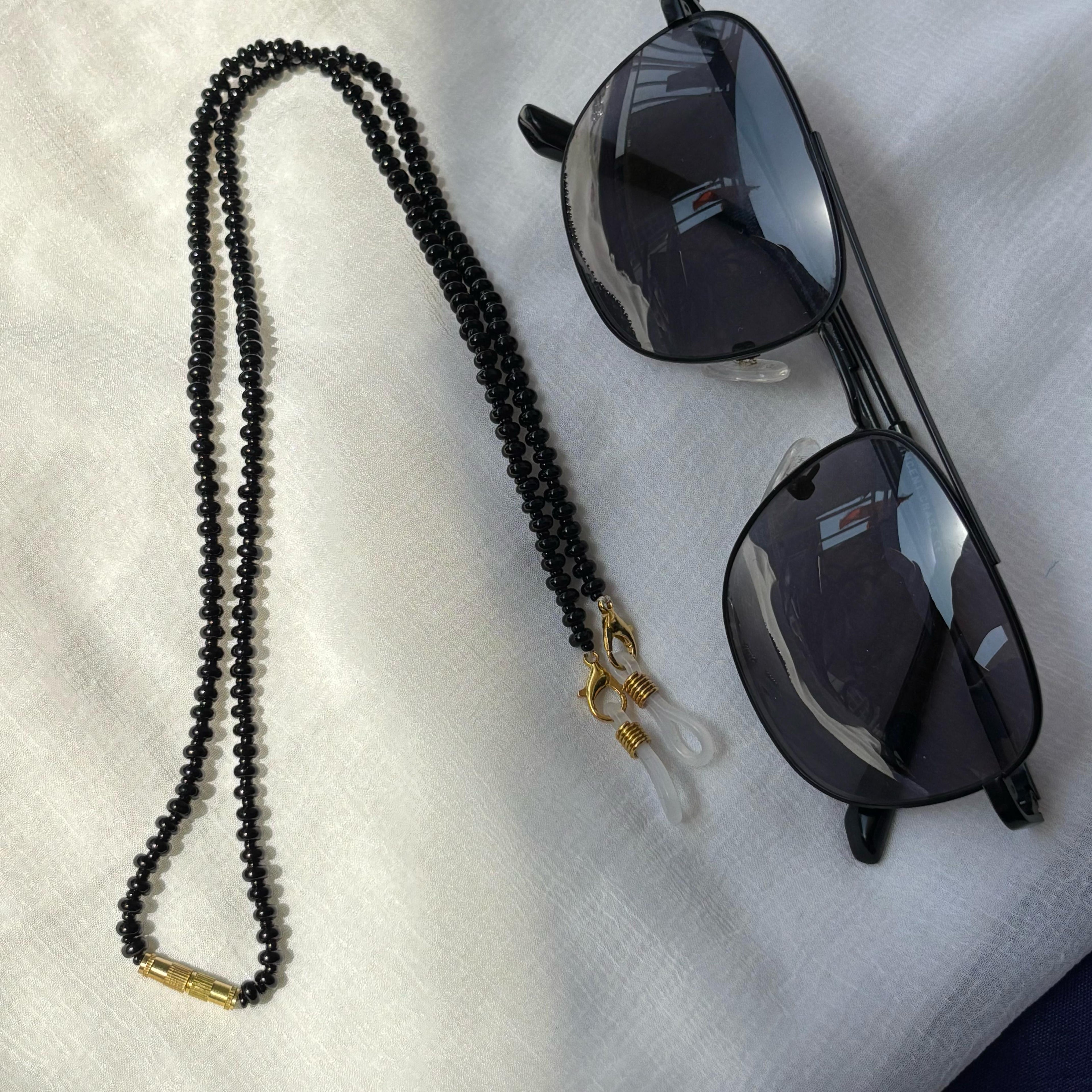 Black Glass Beaded soft 60 cm Glass Chain Lanyard Holder