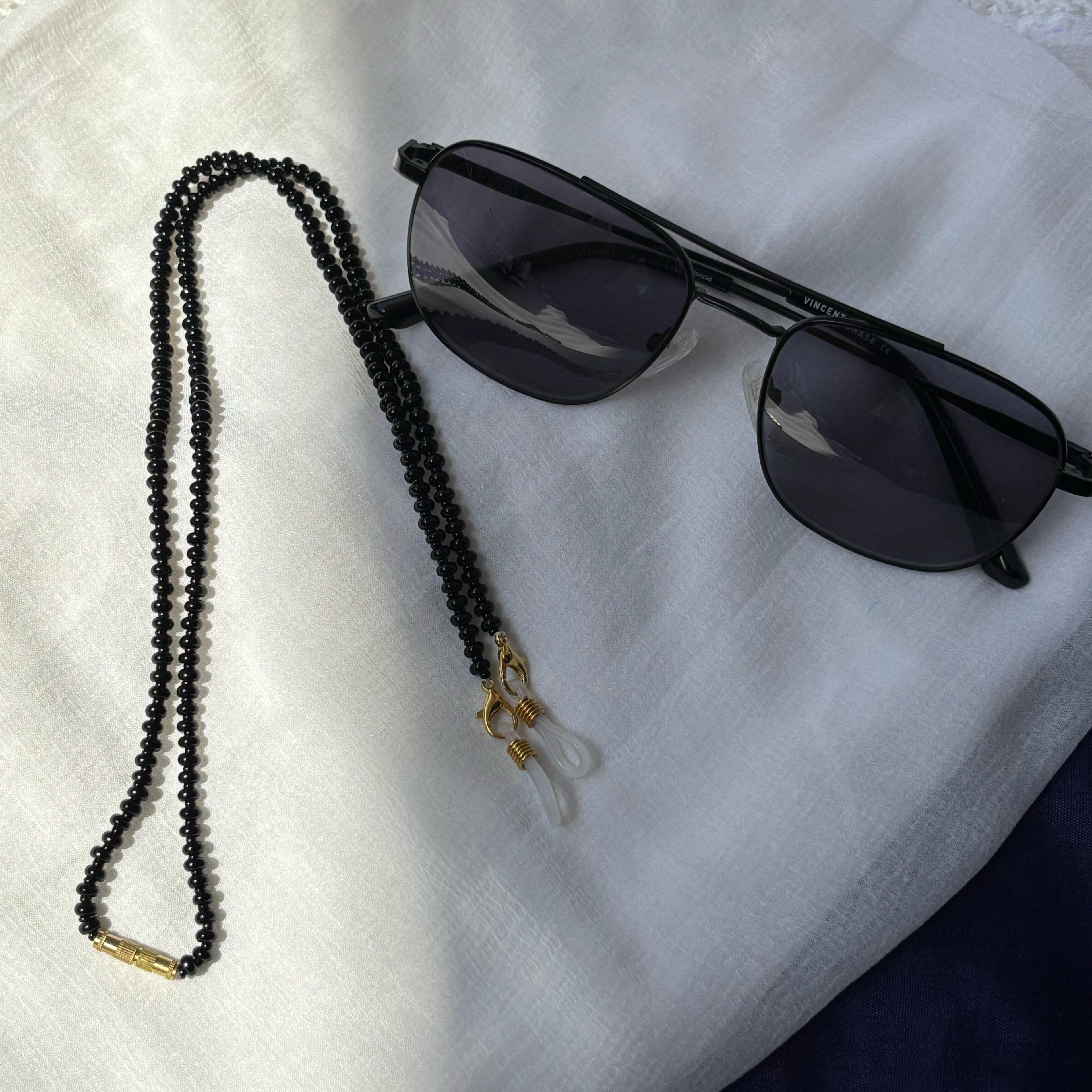 Black Glass Beaded soft 60 cm Glass Chain Lanyard Holder