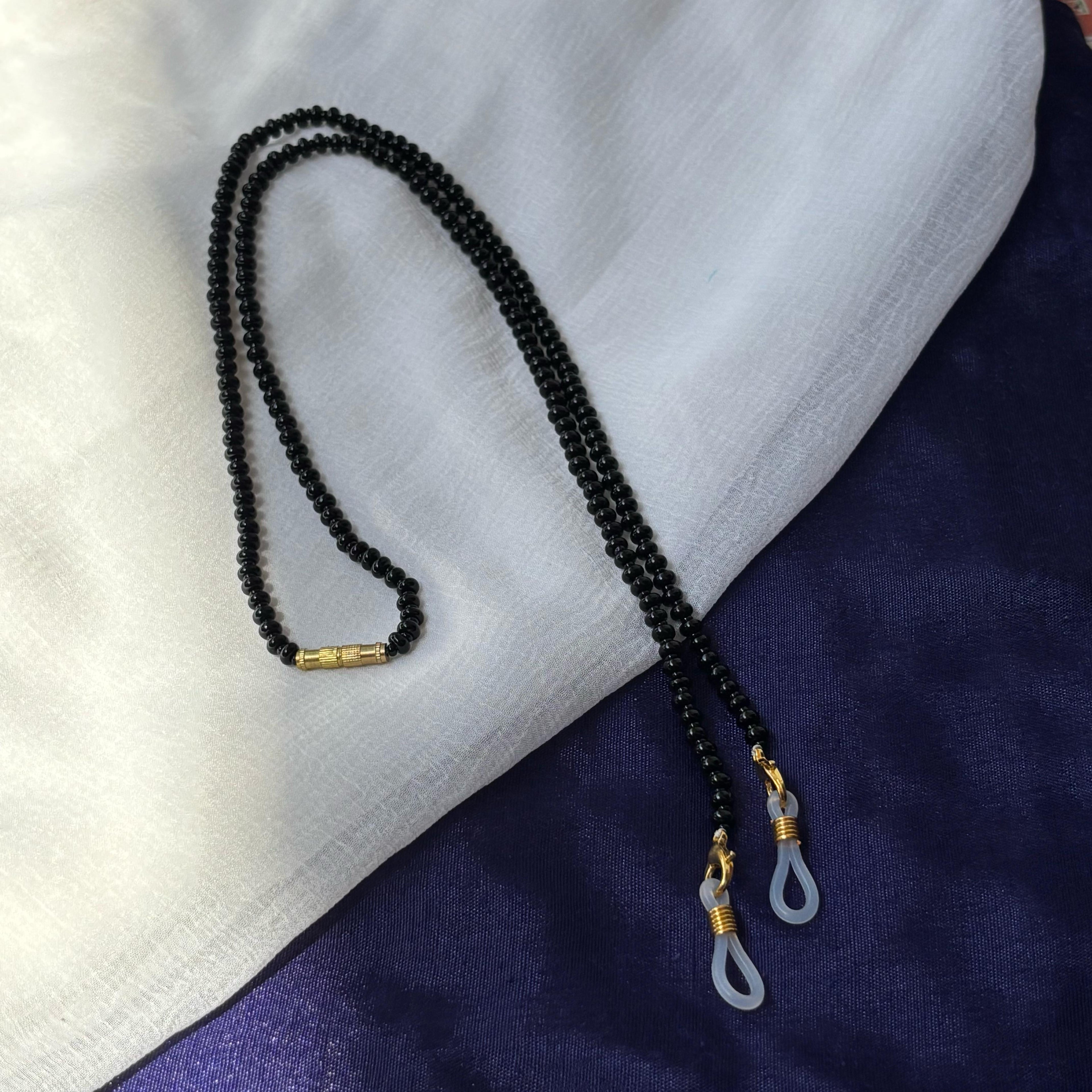 Black Glass Beaded soft 60 cm Glass Chain Lanyard Holder