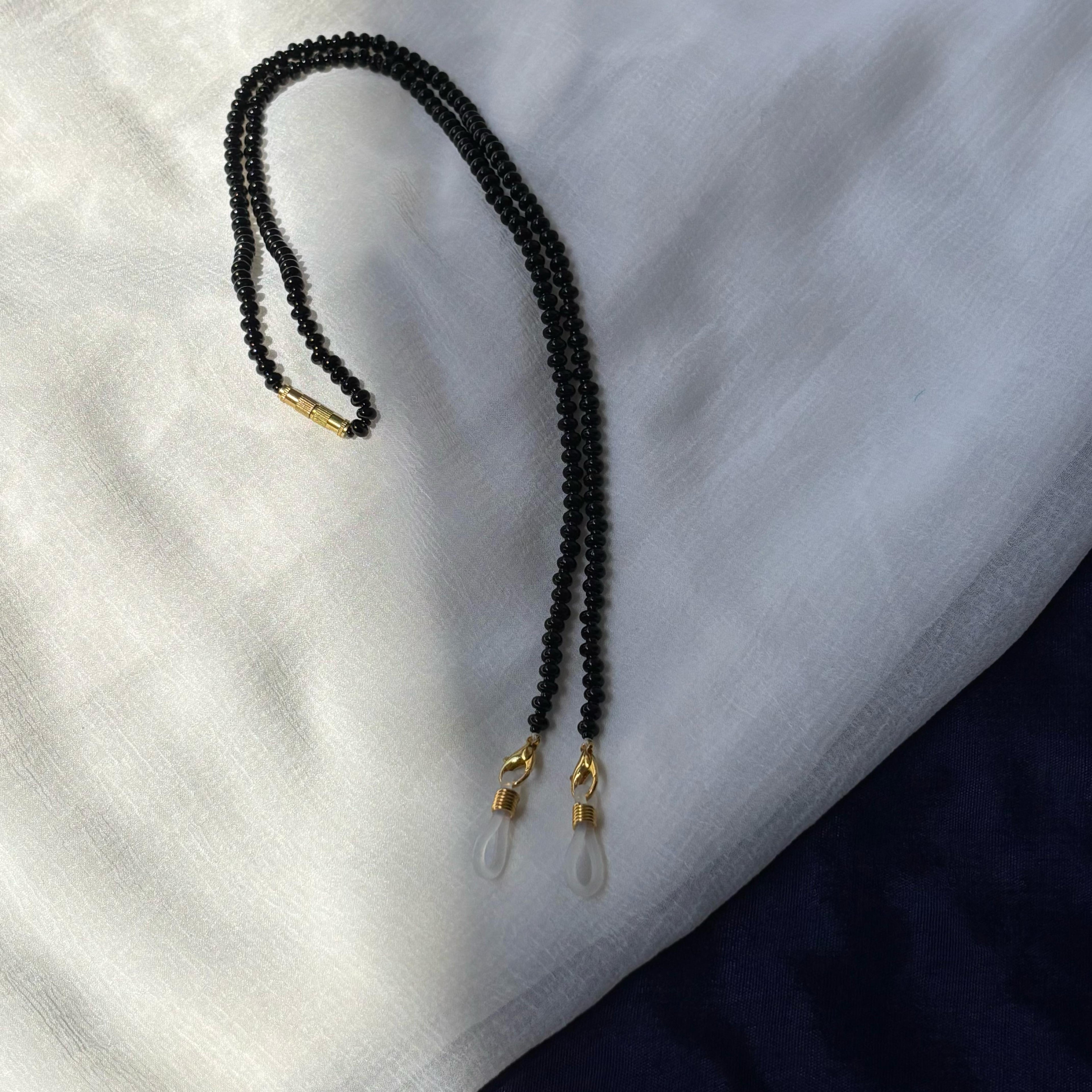 Black Glass Beaded soft 60 cm Glass Chain Lanyard Holder