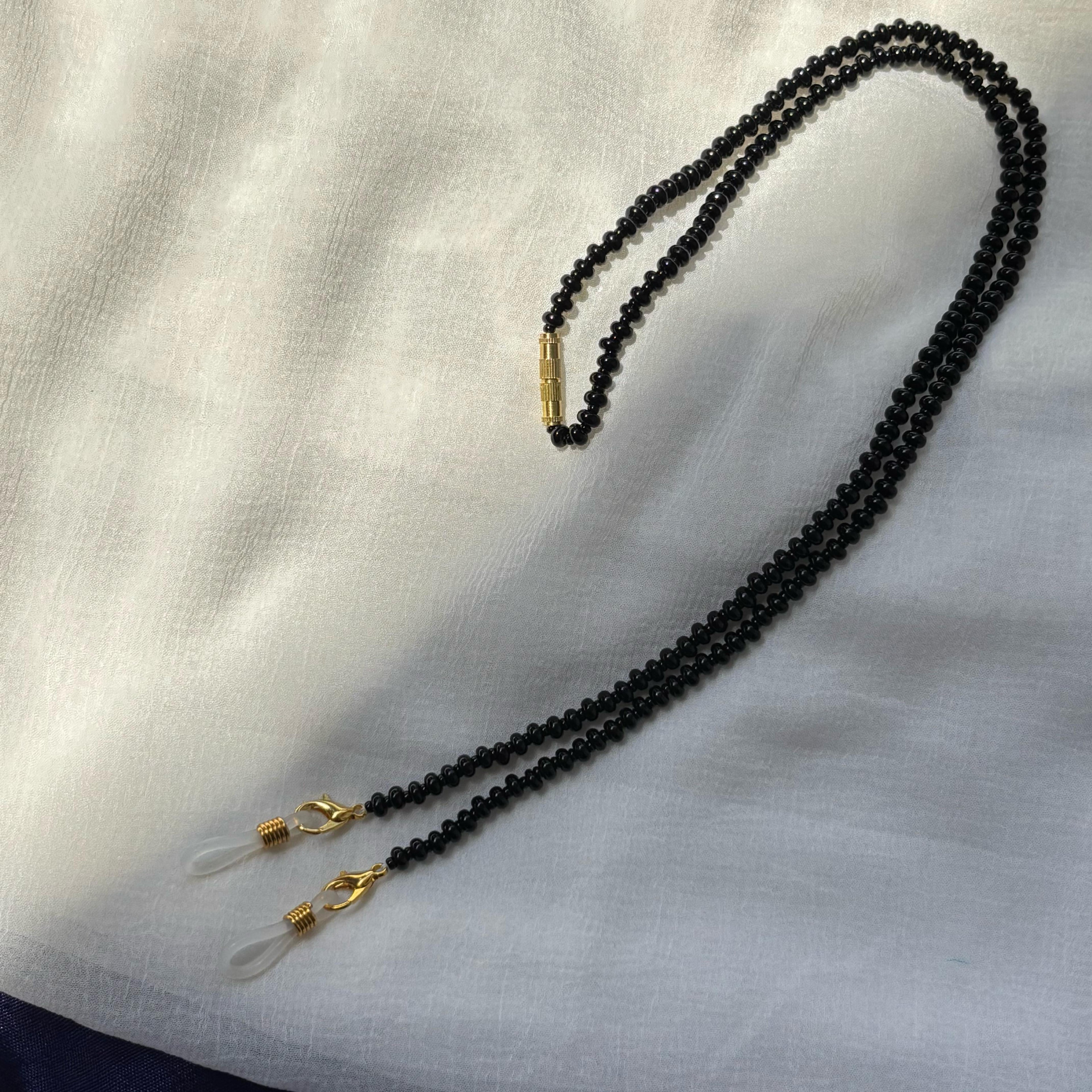 Black Glass Beaded soft 60 cm Glass Chain Lanyard Holder