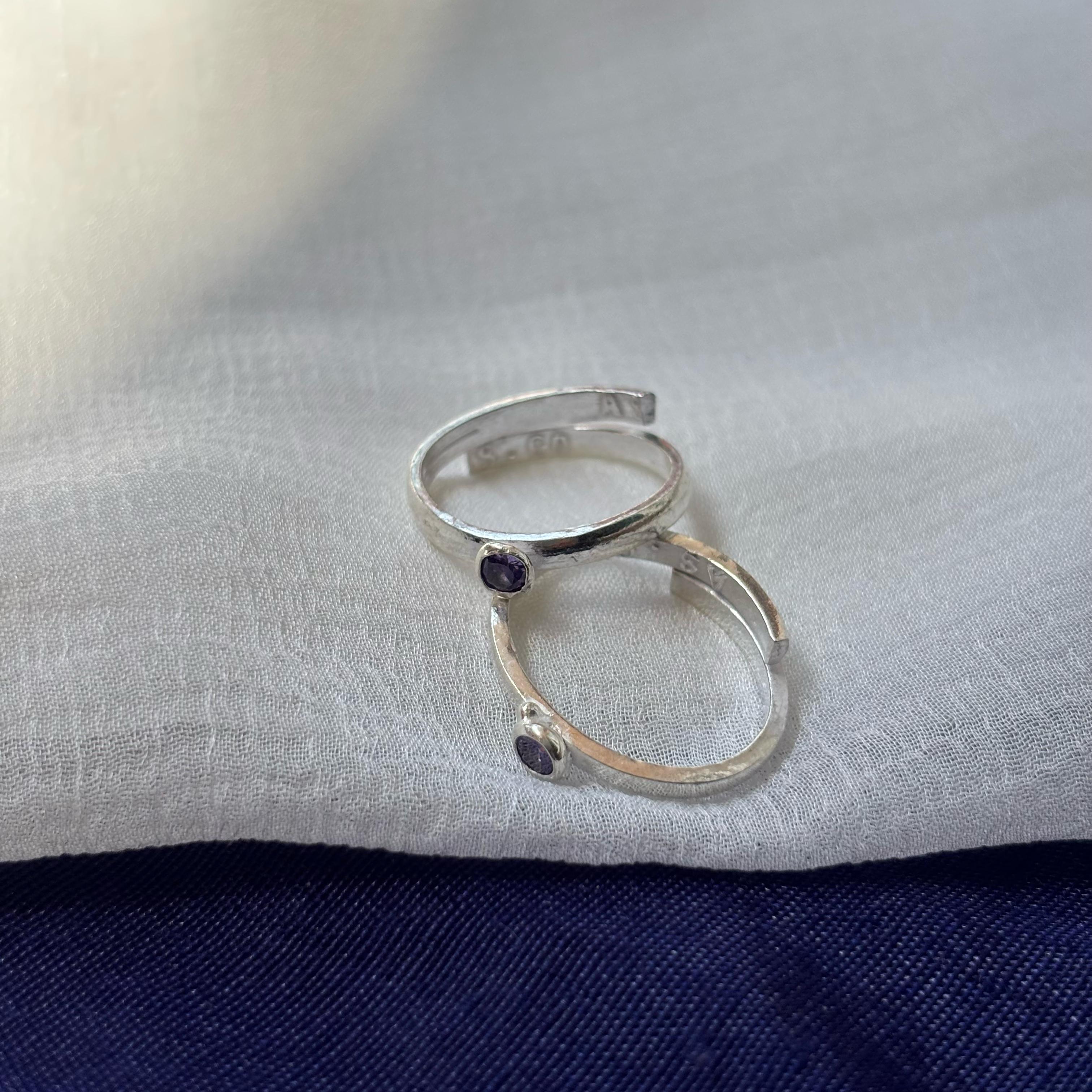 Purple Stone Pure Silver Adjustable Bichiya Toe Ring
