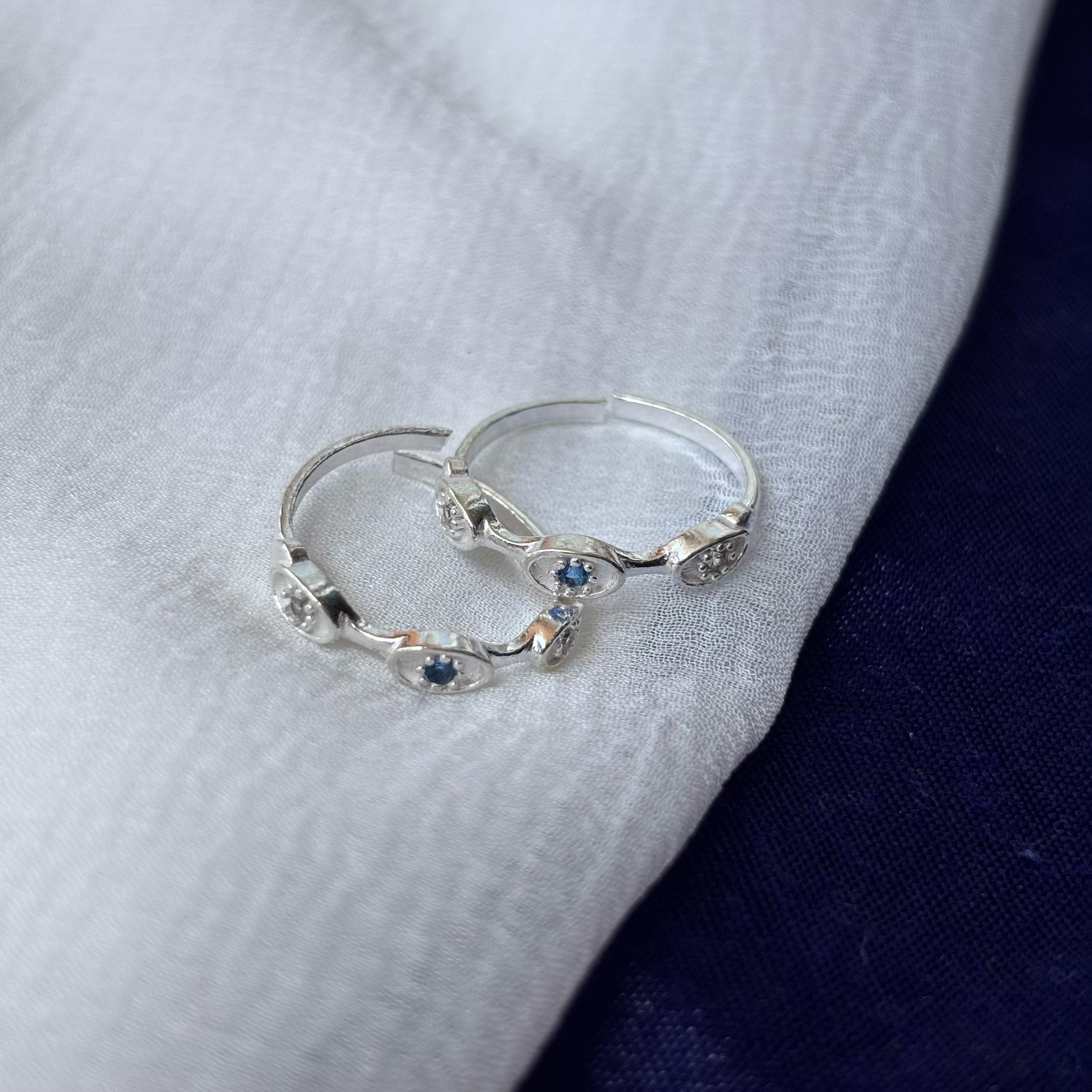 Blue Evil Eye Pure Silver Bohemian Indian Bichiya Slim Toe Ring