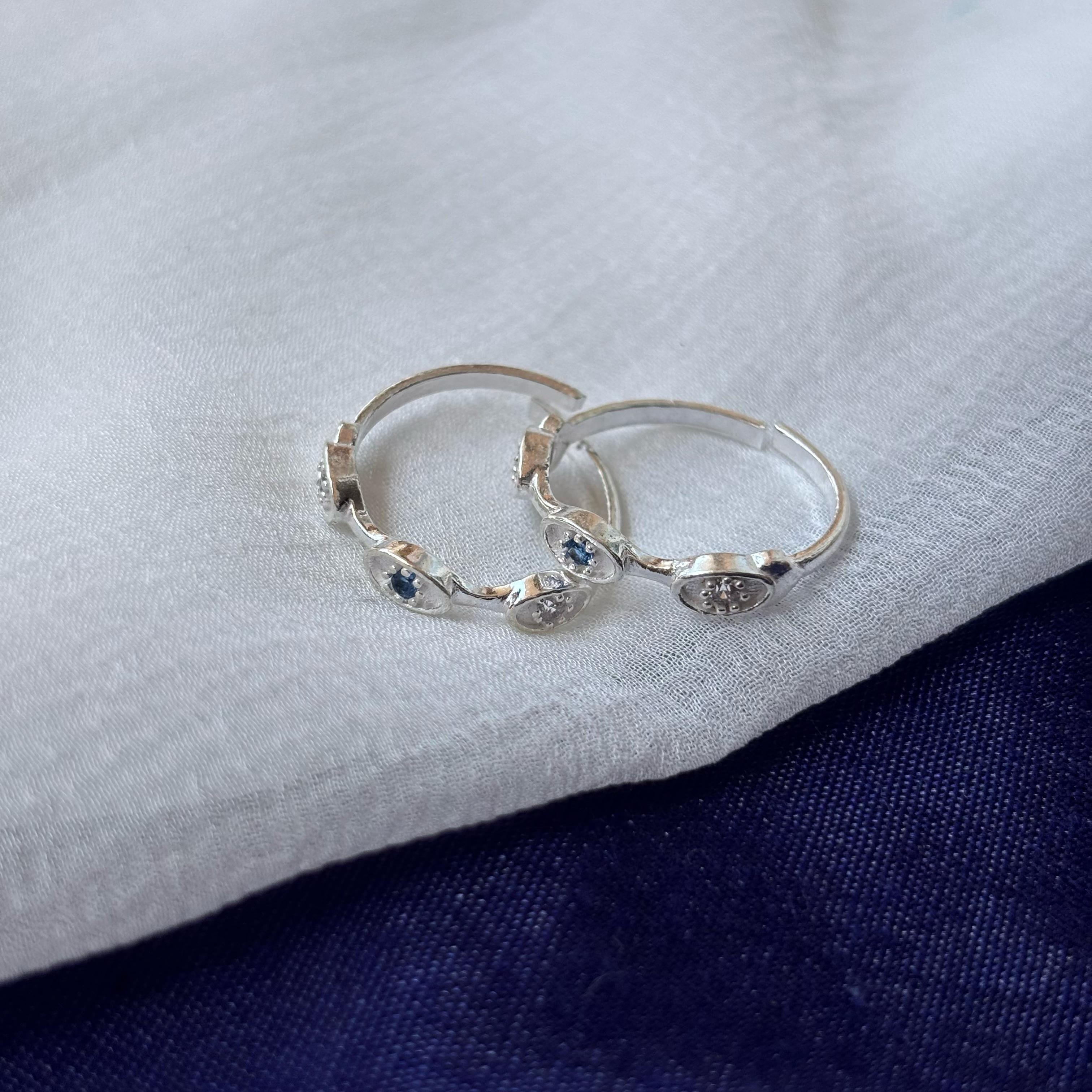 Blue Evil Eye Pure Silver Bohemian Indian Bichiya Slim Toe Ring