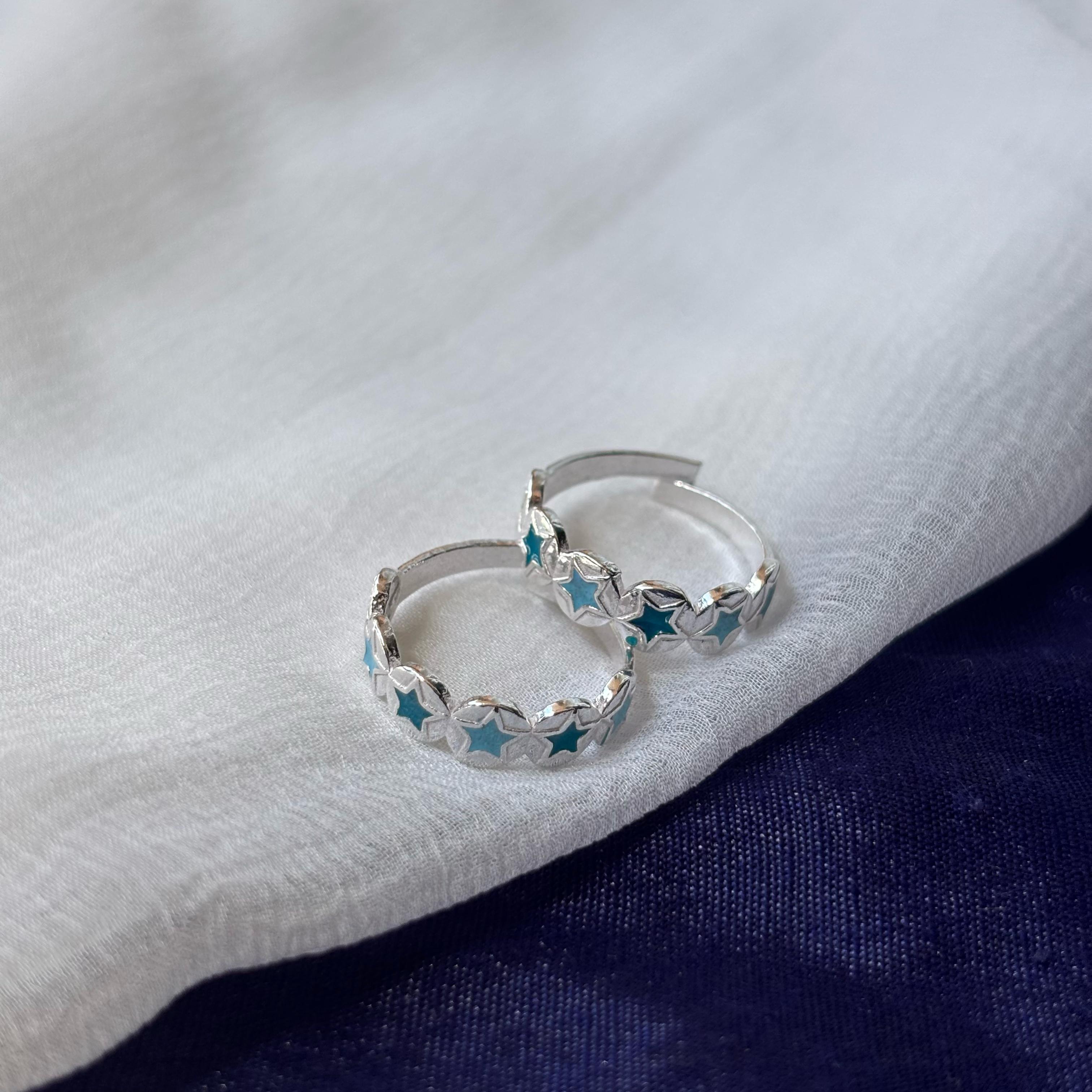 Pure Silver Blue Star Bohemian Indian Bichiya Slim Toe Ring