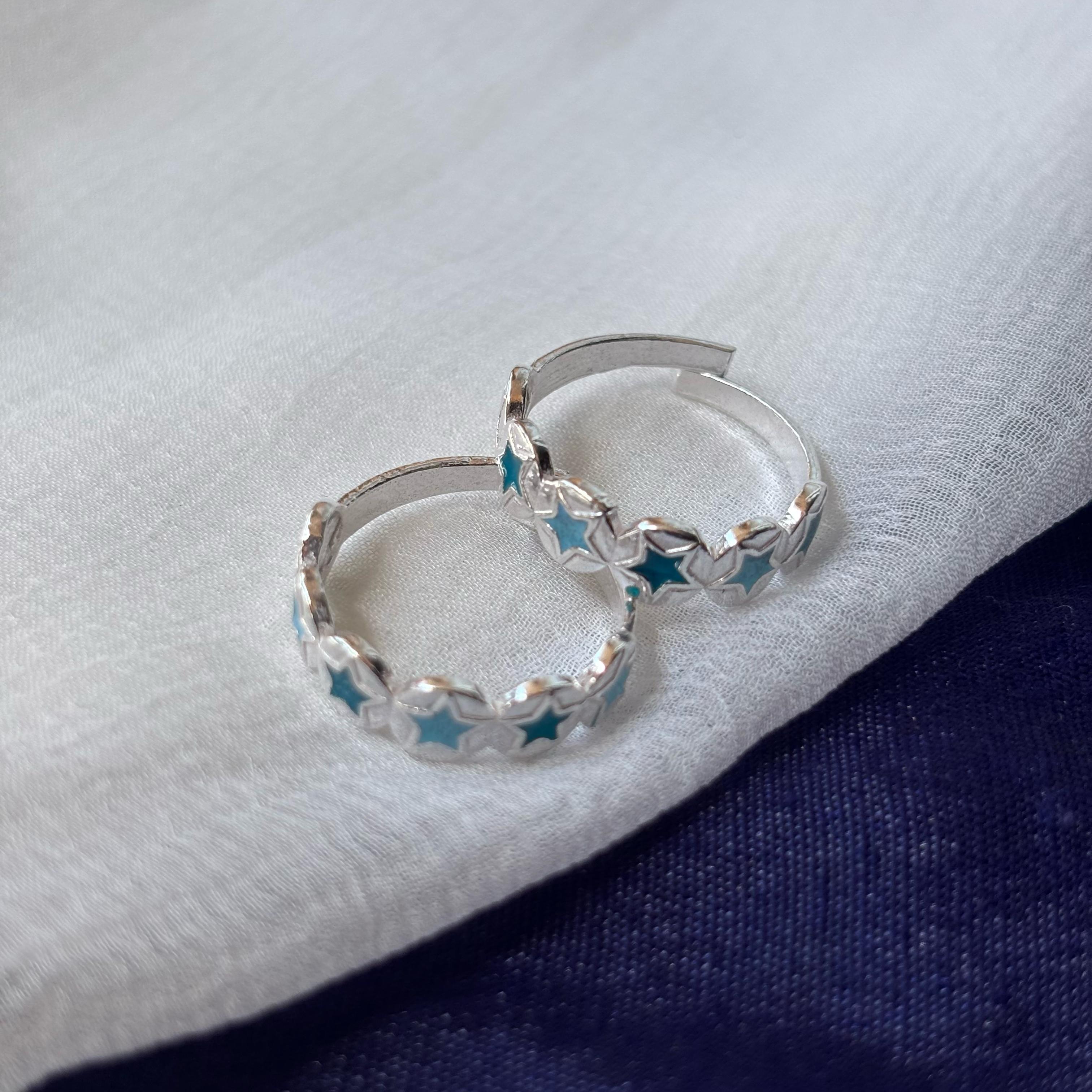 Pure Silver Blue Star Bohemian Indian Bichiya Slim Toe Ring