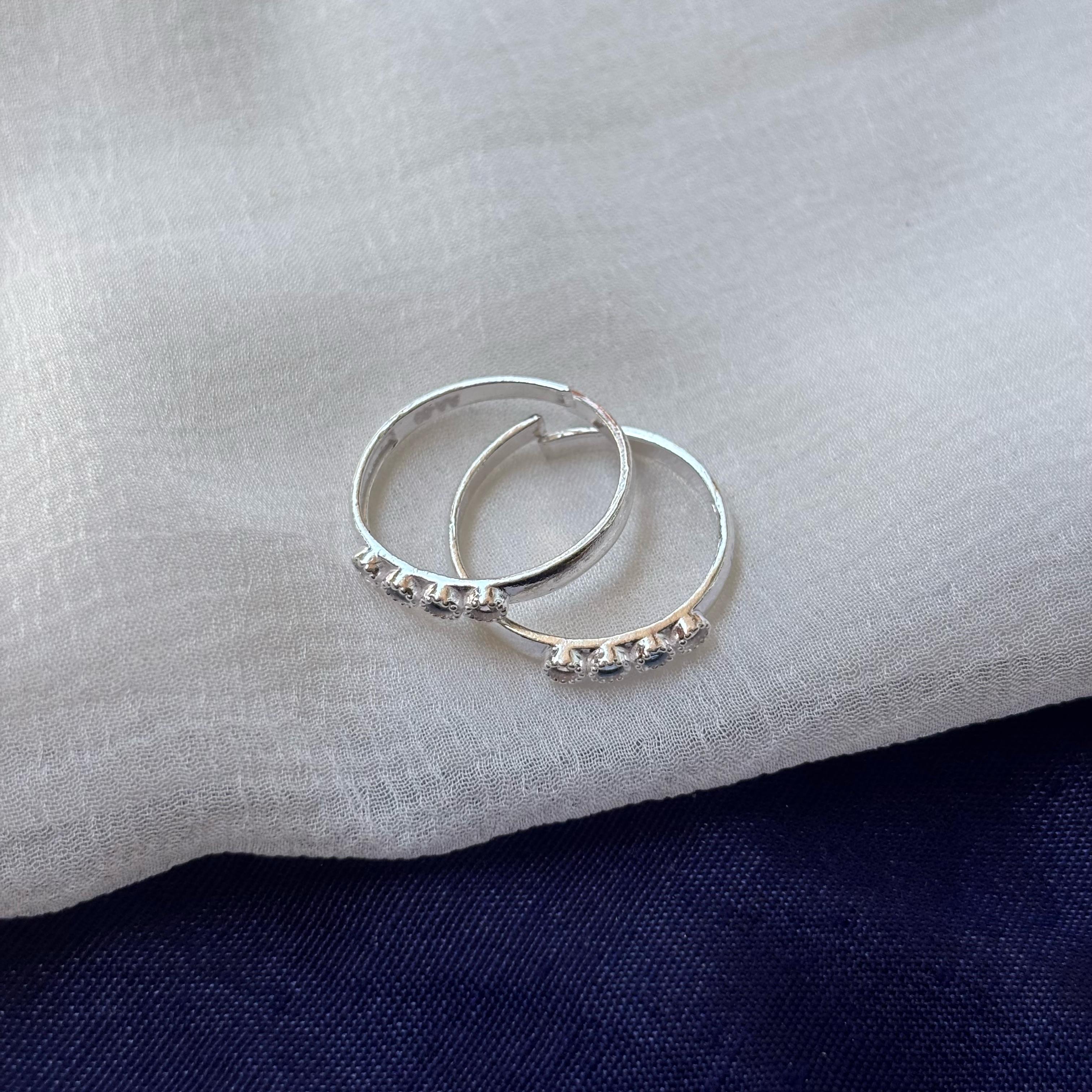 Pure Silver Blue Stone Bohemian Indian Bichiya Slim Toe Ring