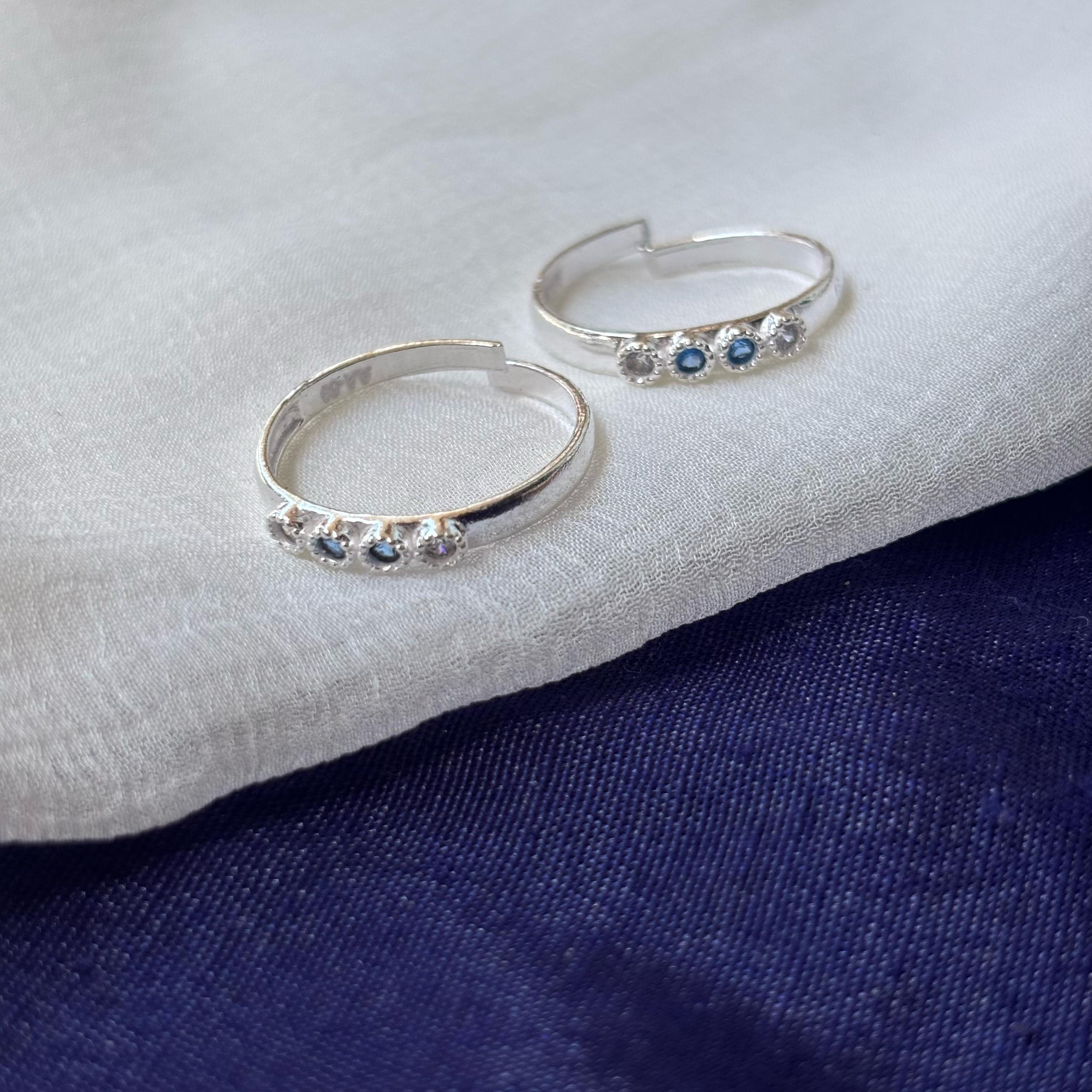 Pure Silver Blue Stone Bohemian Indian Bichiya Slim Toe Ring
