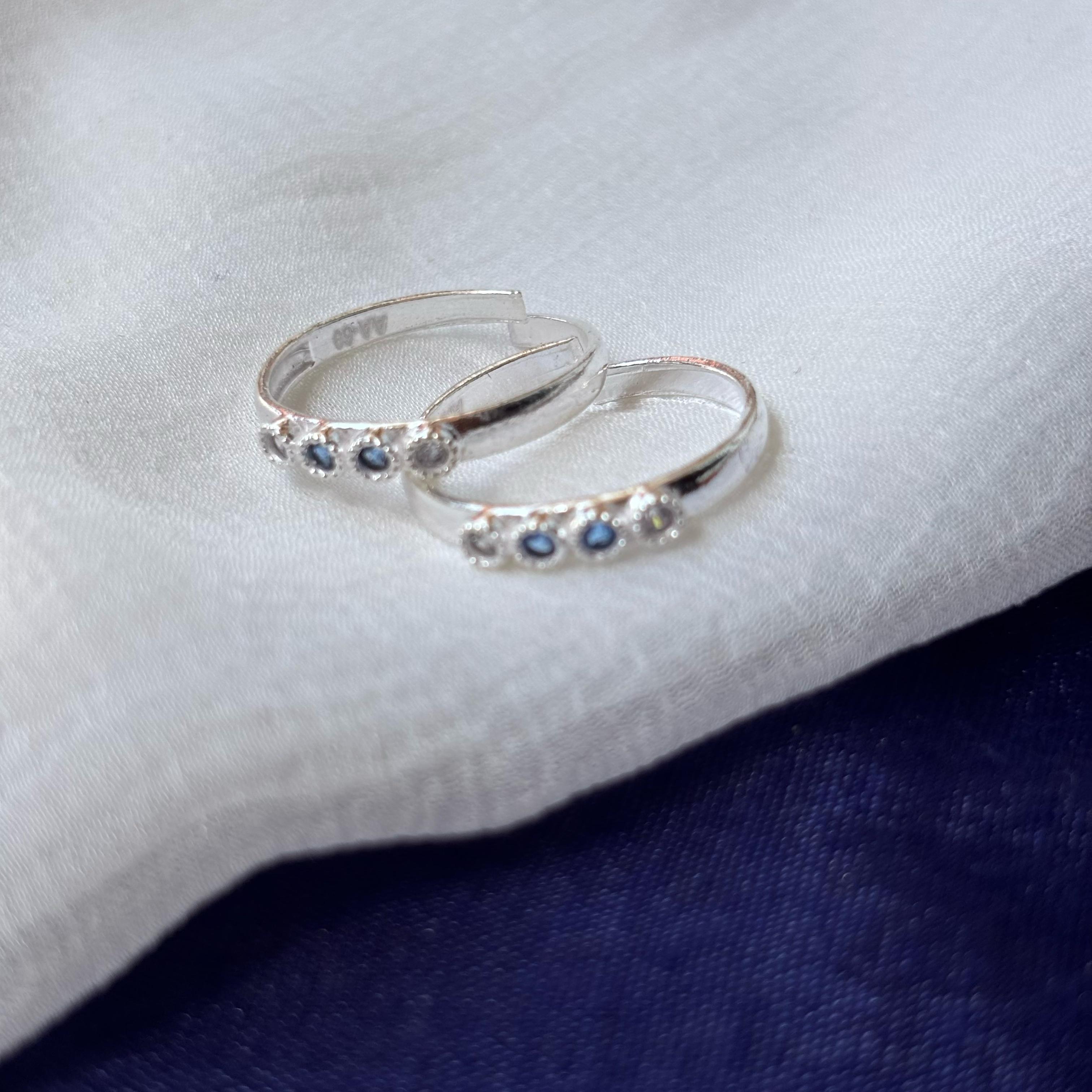 Pure Silver Blue Stone Bohemian Indian Bichiya Slim Toe Ring