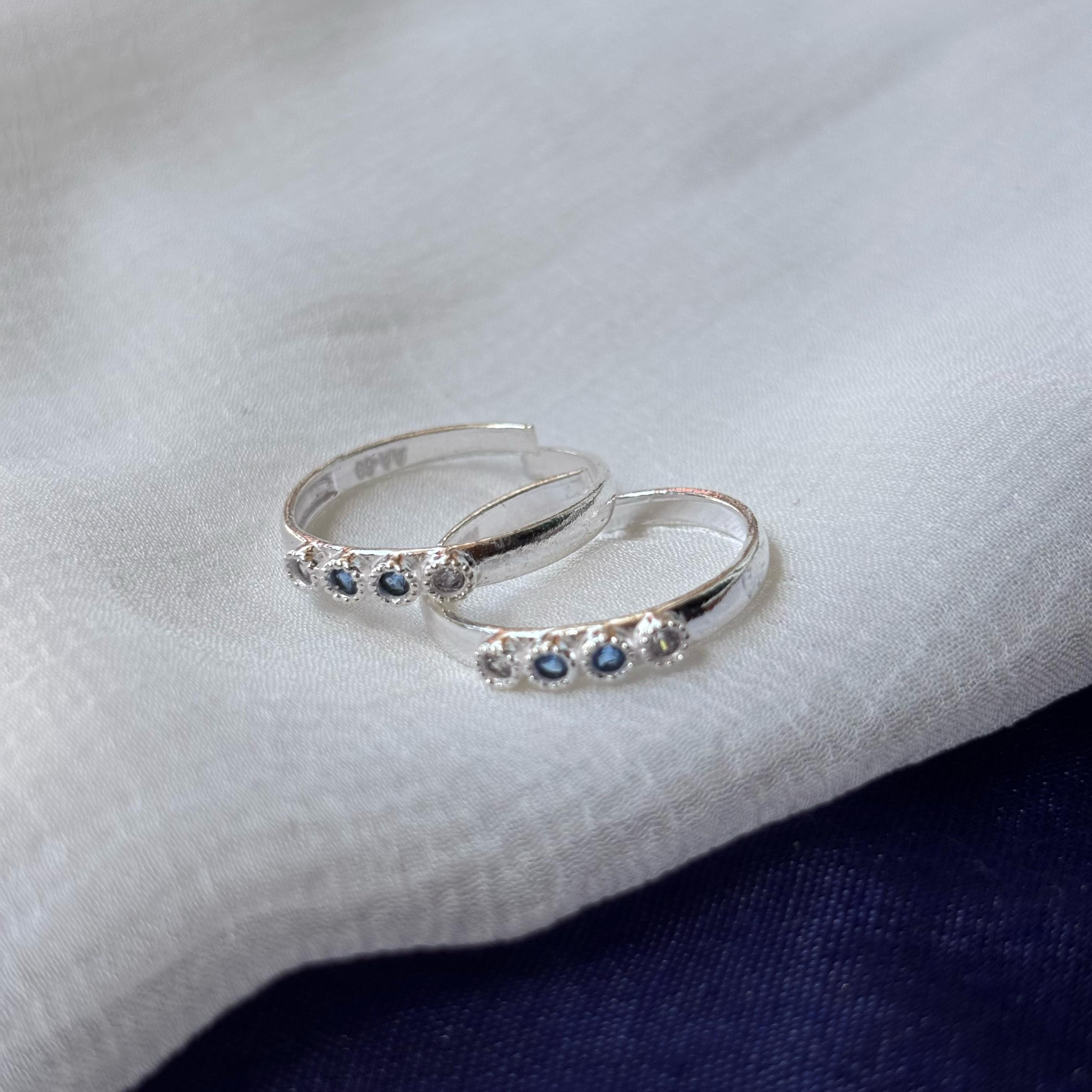 Pure Silver Blue Stone Bohemian Indian Bichiya Slim Toe Ring