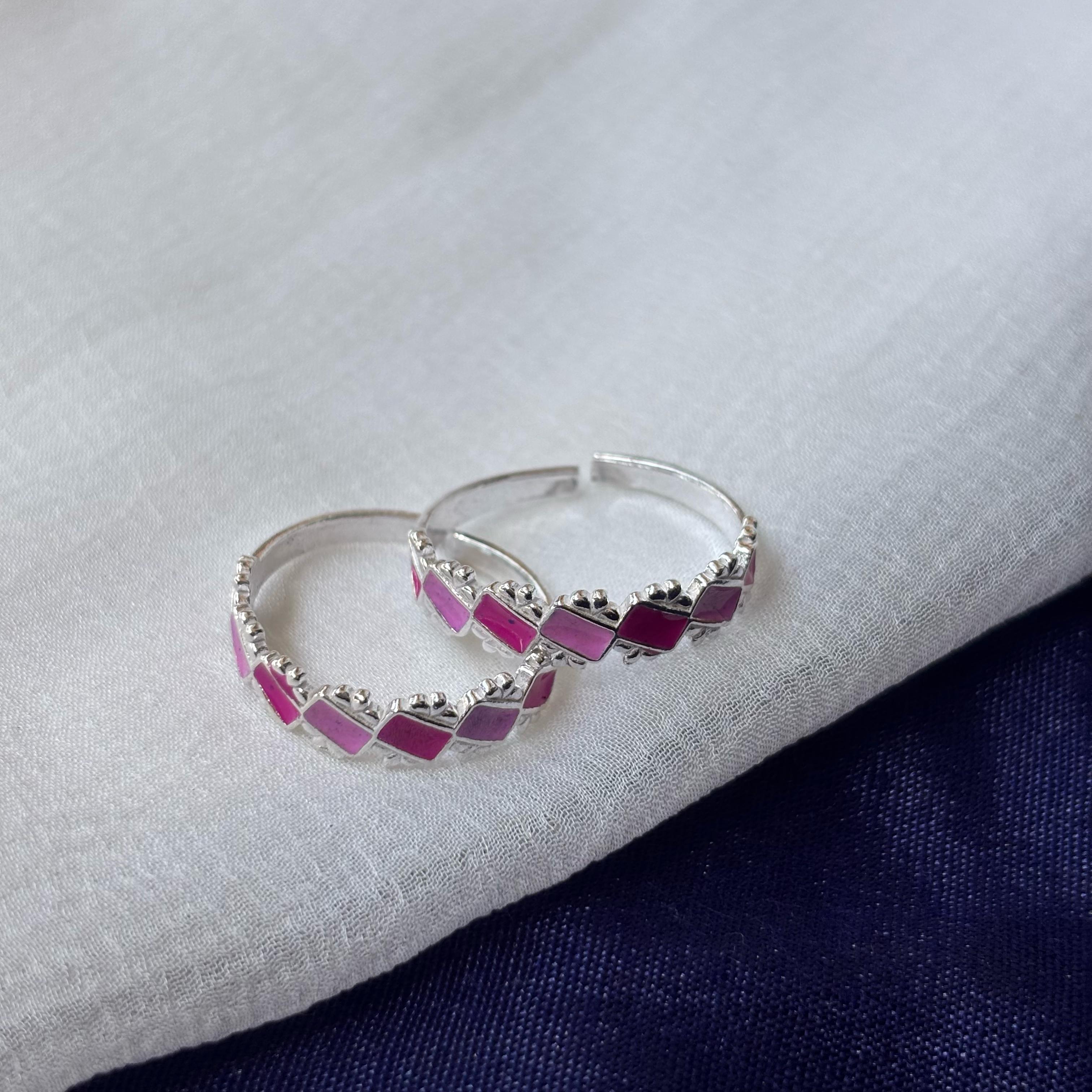 Pink Purple Adjustable Pure Silver Bohemian Foot Toe Ring