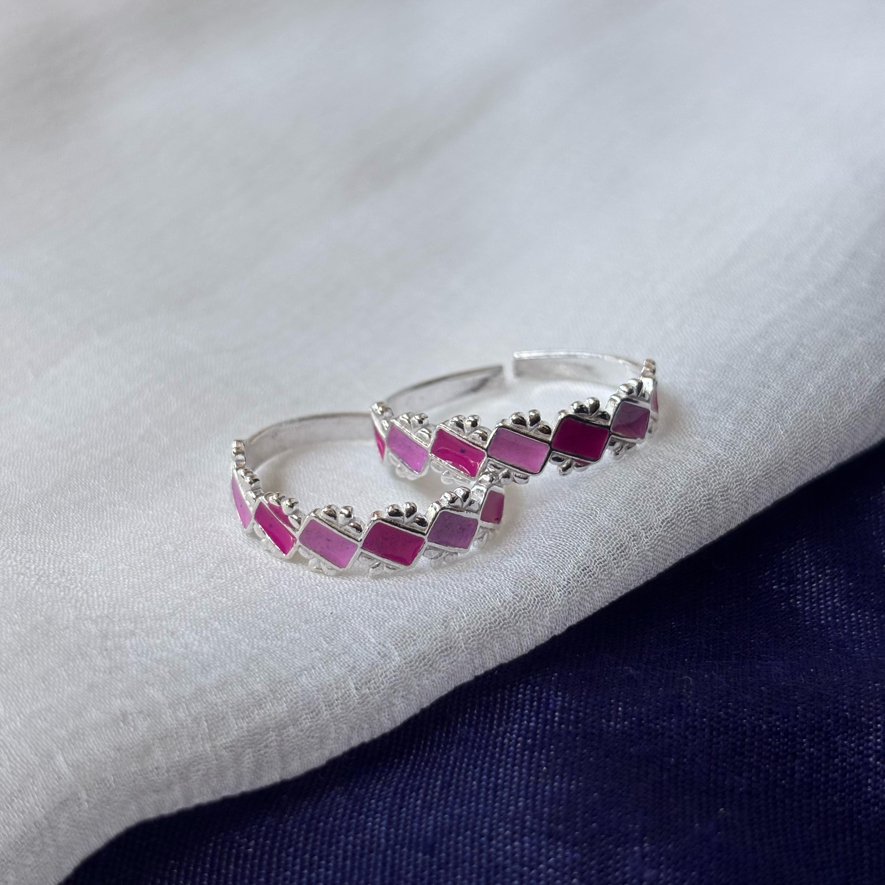 Pink Purple Adjustable Pure Silver Bohemian Foot Toe Ring