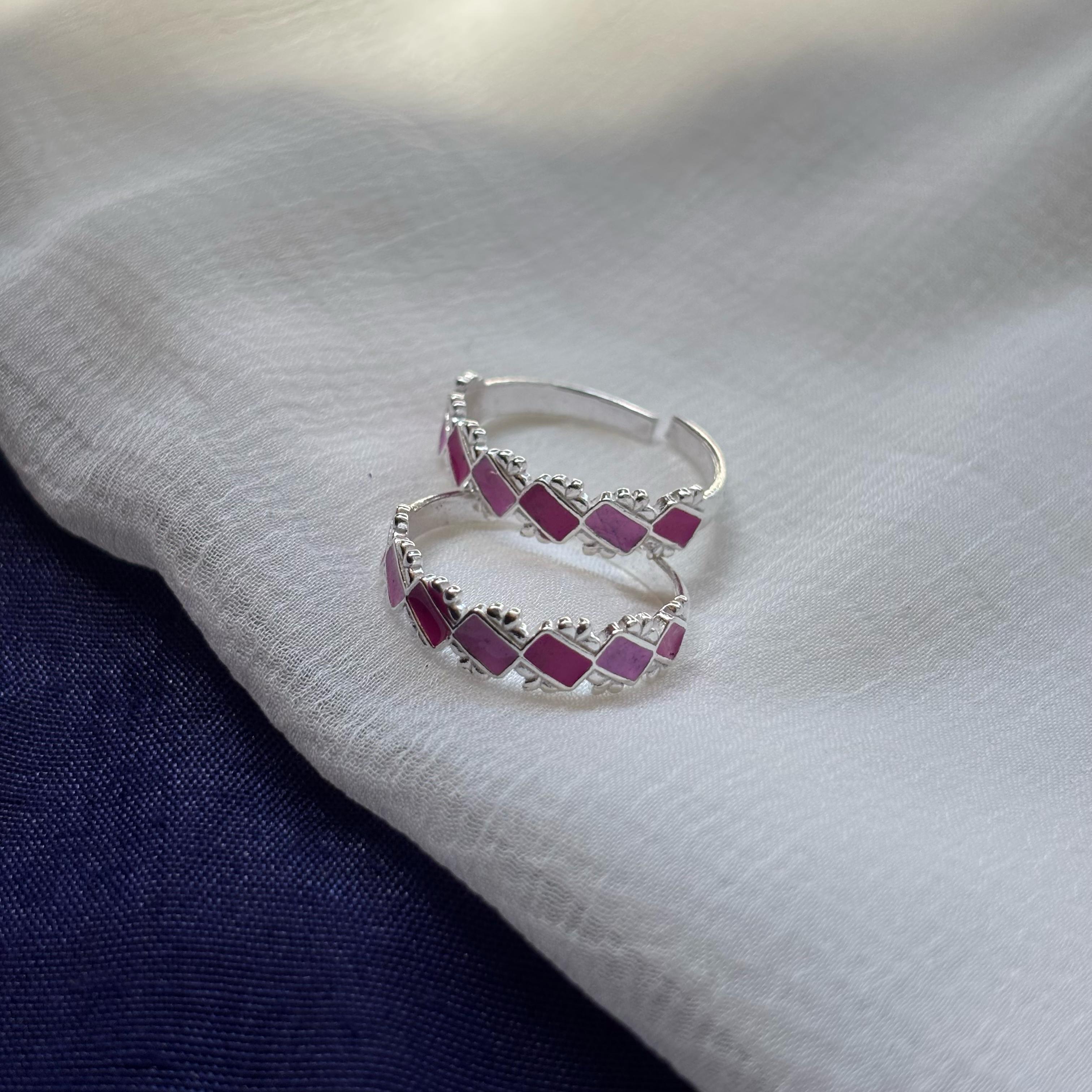 Pink Purple Adjustable Pure Silver Bohemian Foot Toe Ring