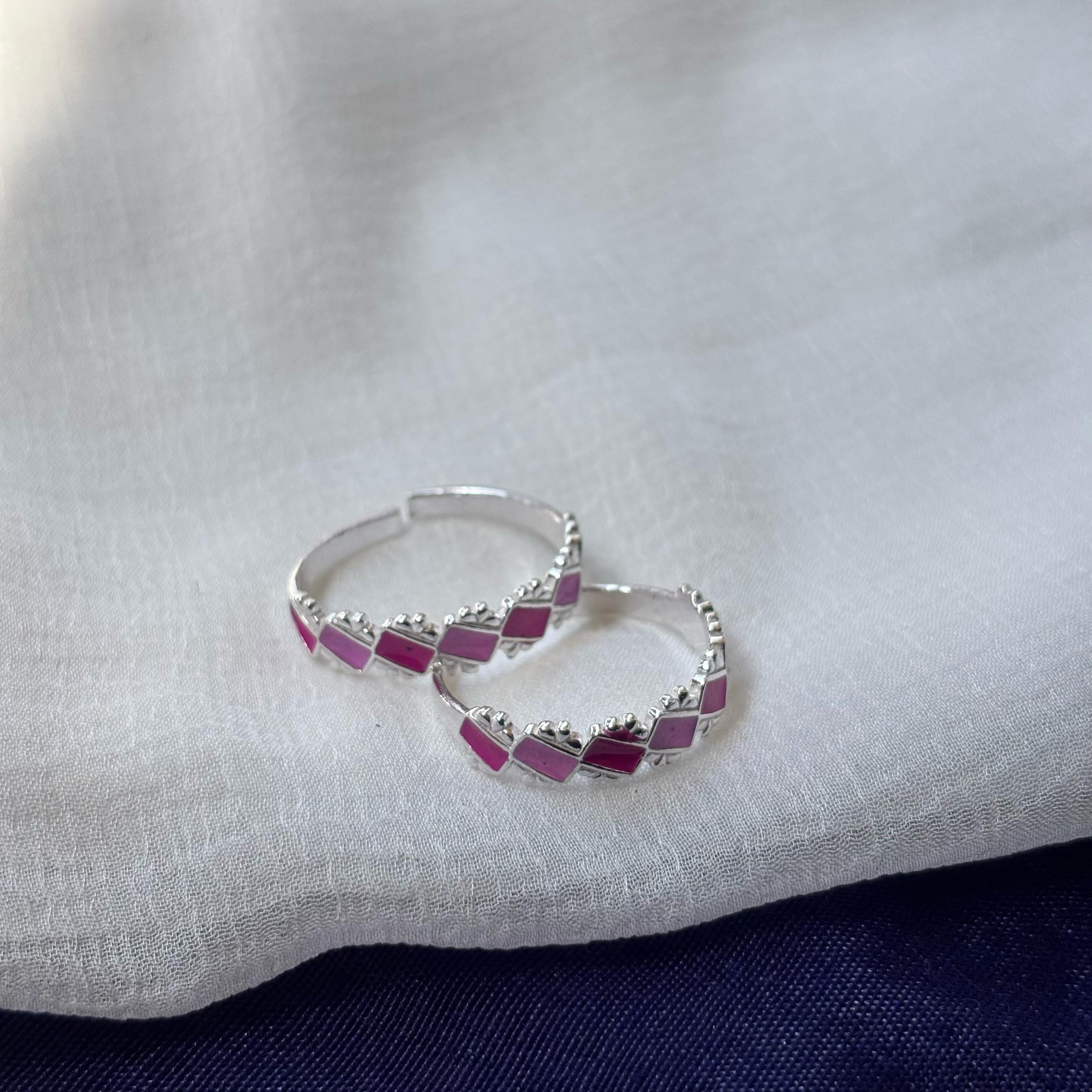 Pink Purple Adjustable Pure Silver Bohemian Foot Toe Ring