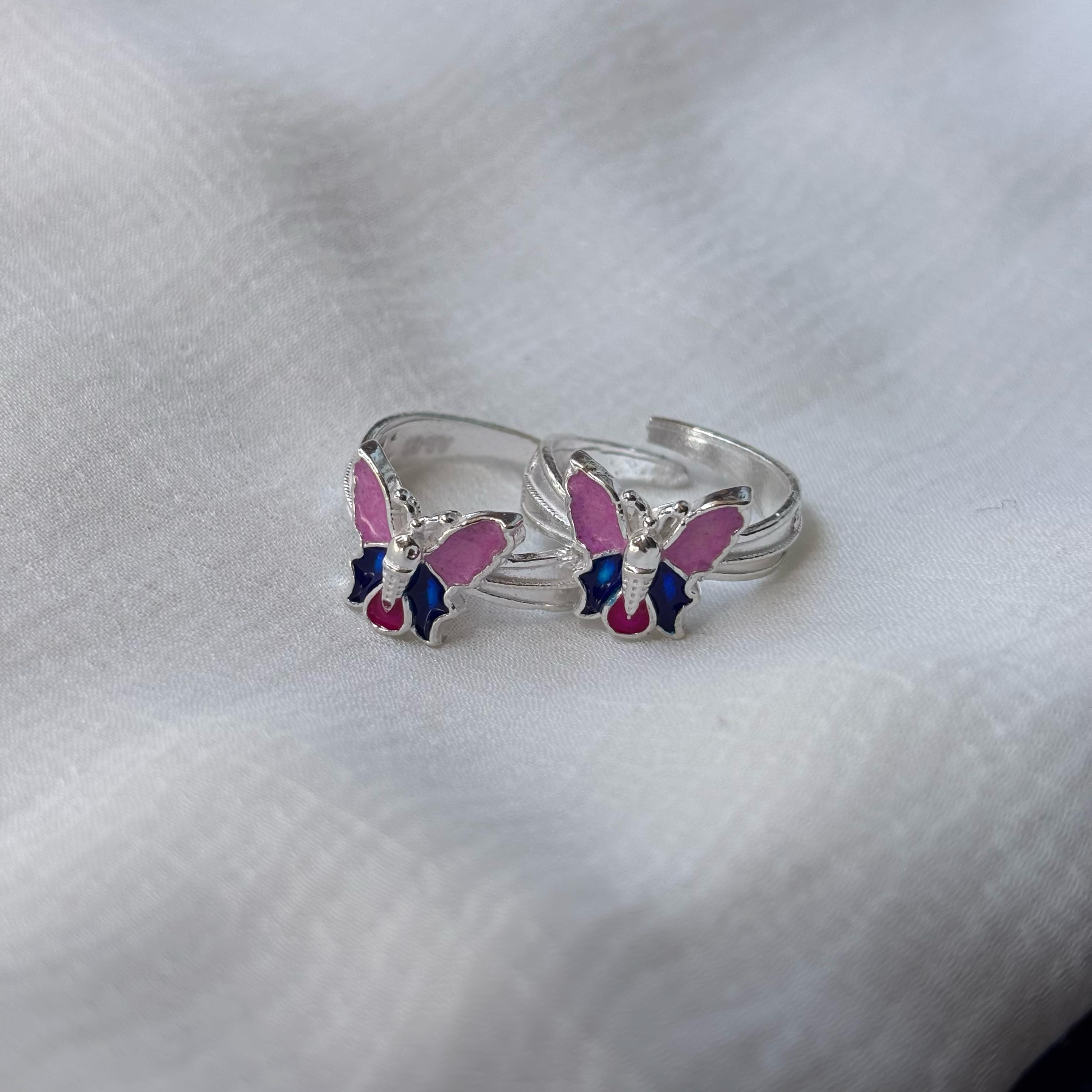 925 Silver Colourful Butterfly Bohemian Indian Bichiya Midi Toe Ring