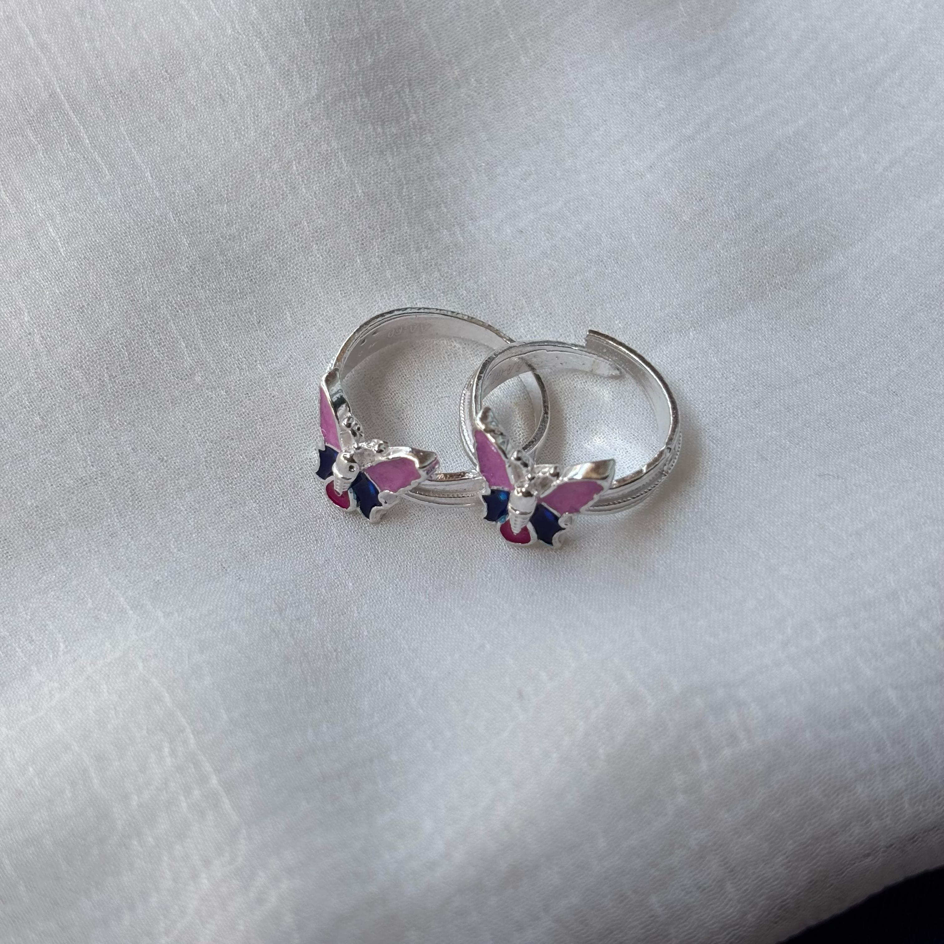 925 Silver Colourful Butterfly Bohemian Indian Bichiya Midi Toe Ring
