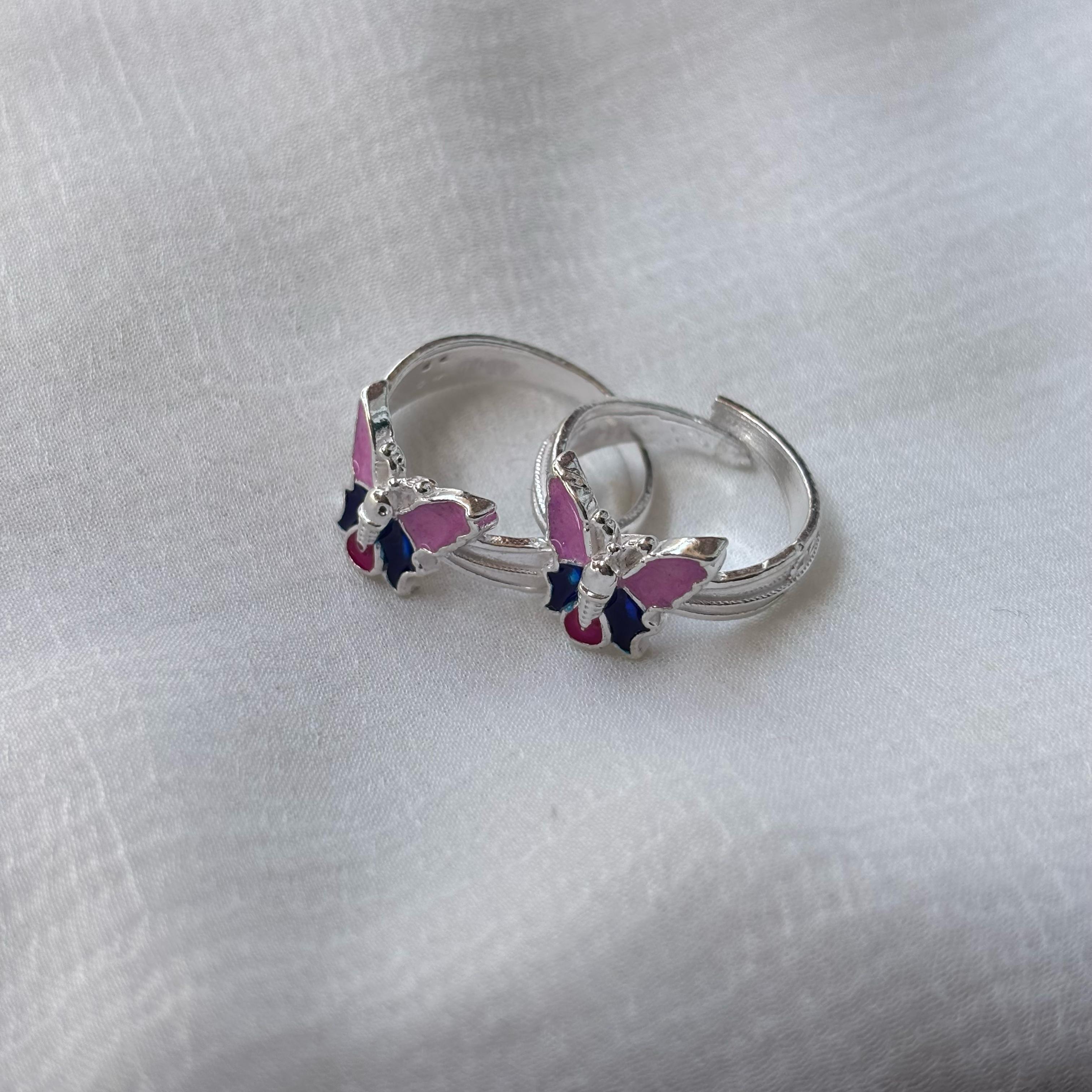 925 Silver Colourful Butterfly Bohemian Indian Bichiya Midi Toe Ring