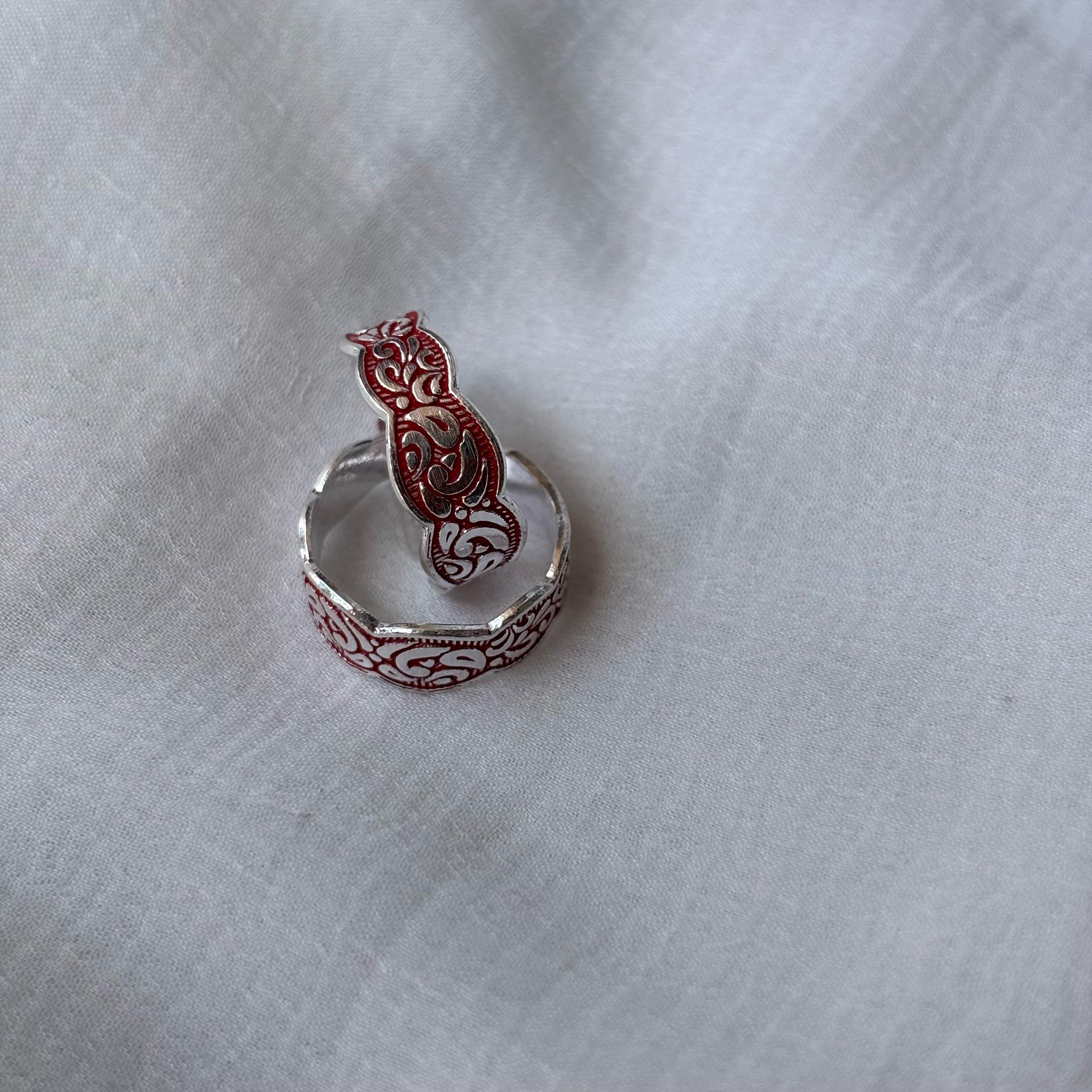 Red Adjustable Silver Midi Band Dainty Beach Toe Ring Set