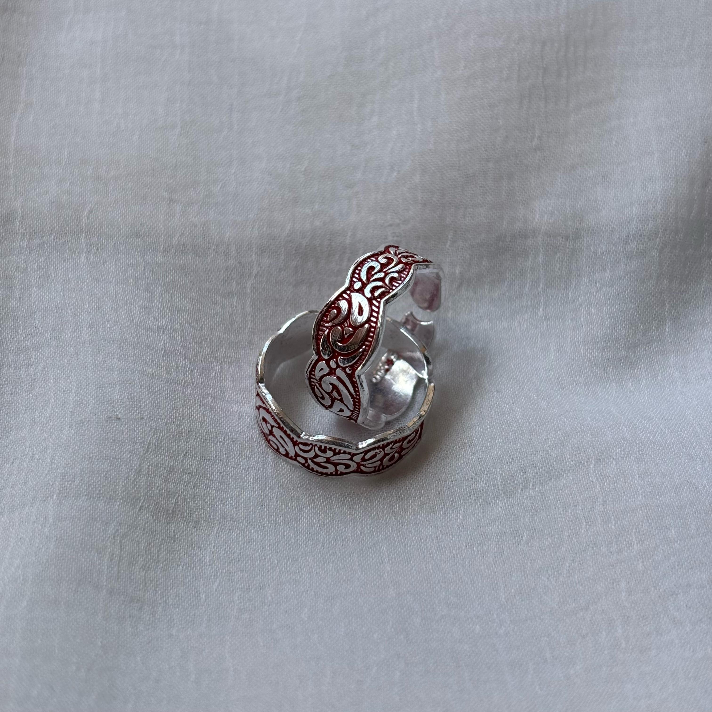 Red Adjustable Silver Midi Band Dainty Beach Toe Ring Set