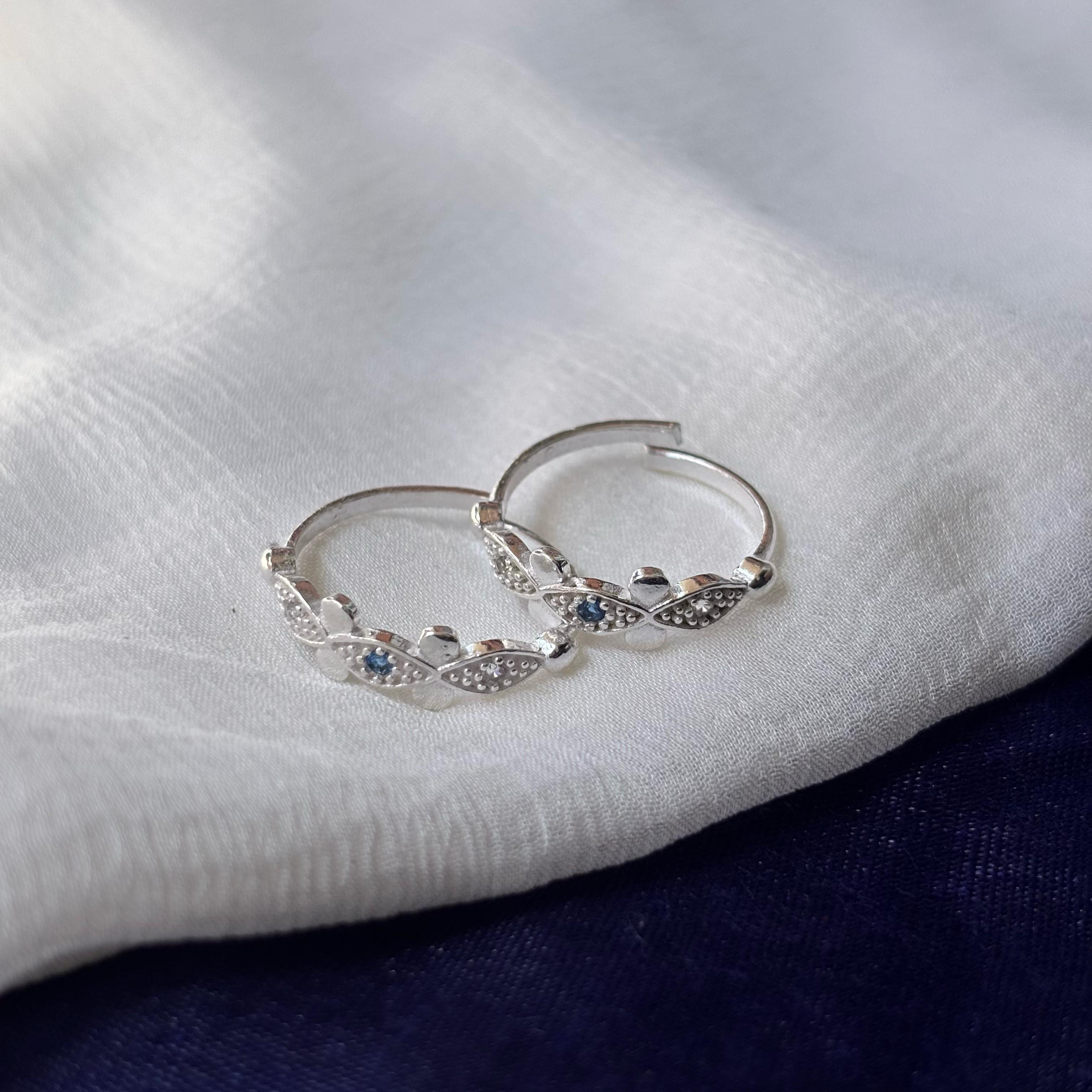 Blue Evil Eye Pure Silver Indian Bichiya Slim Toe Ring